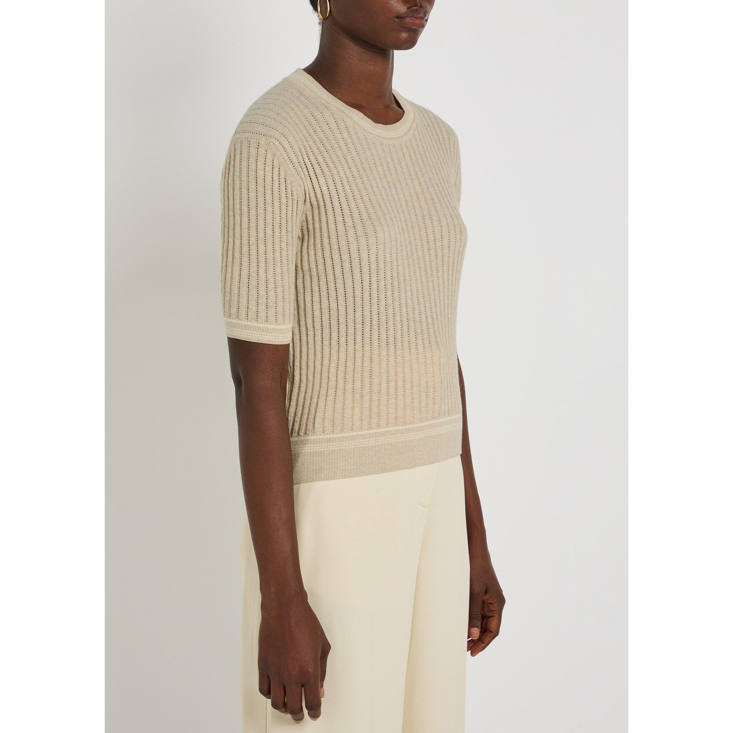 BEIGE - Tods - Women's Striped Cotton Short-Sleeve Slim-Fit Knitted T-Shirt - 2