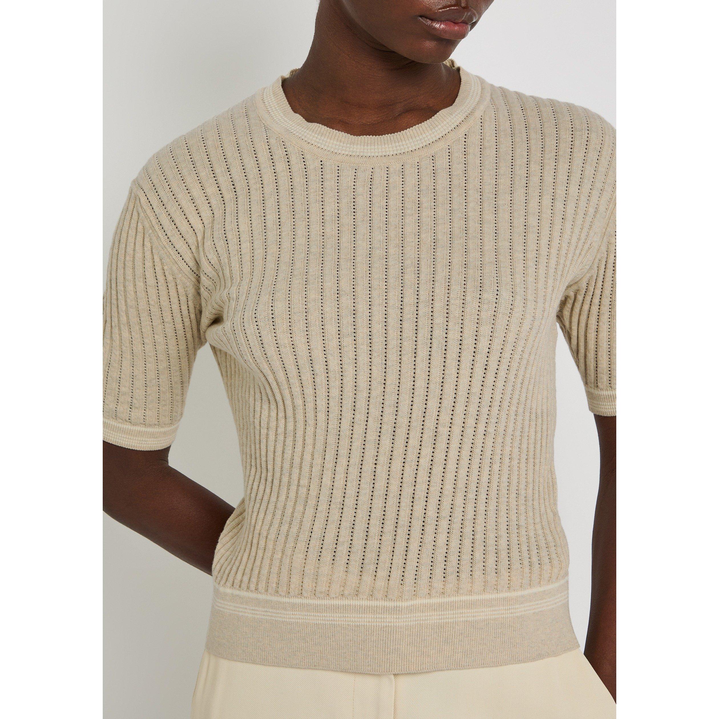 BEIGE - Tods - Women's Striped Cotton Short-Sleeve Slim-Fit Knitted T-Shirt - 4