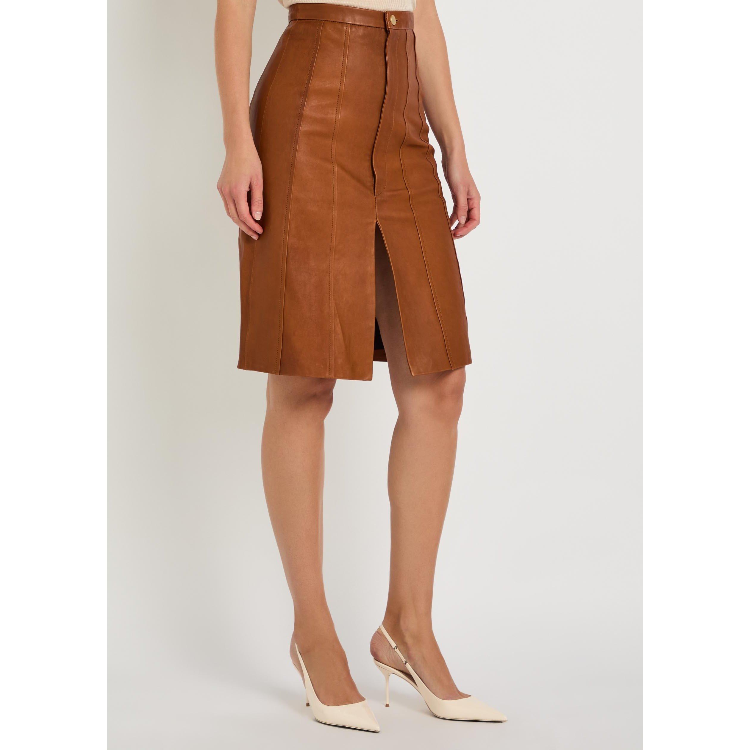 BROWN - SKIIM - LEATHER CORSET SKIRT - 2
