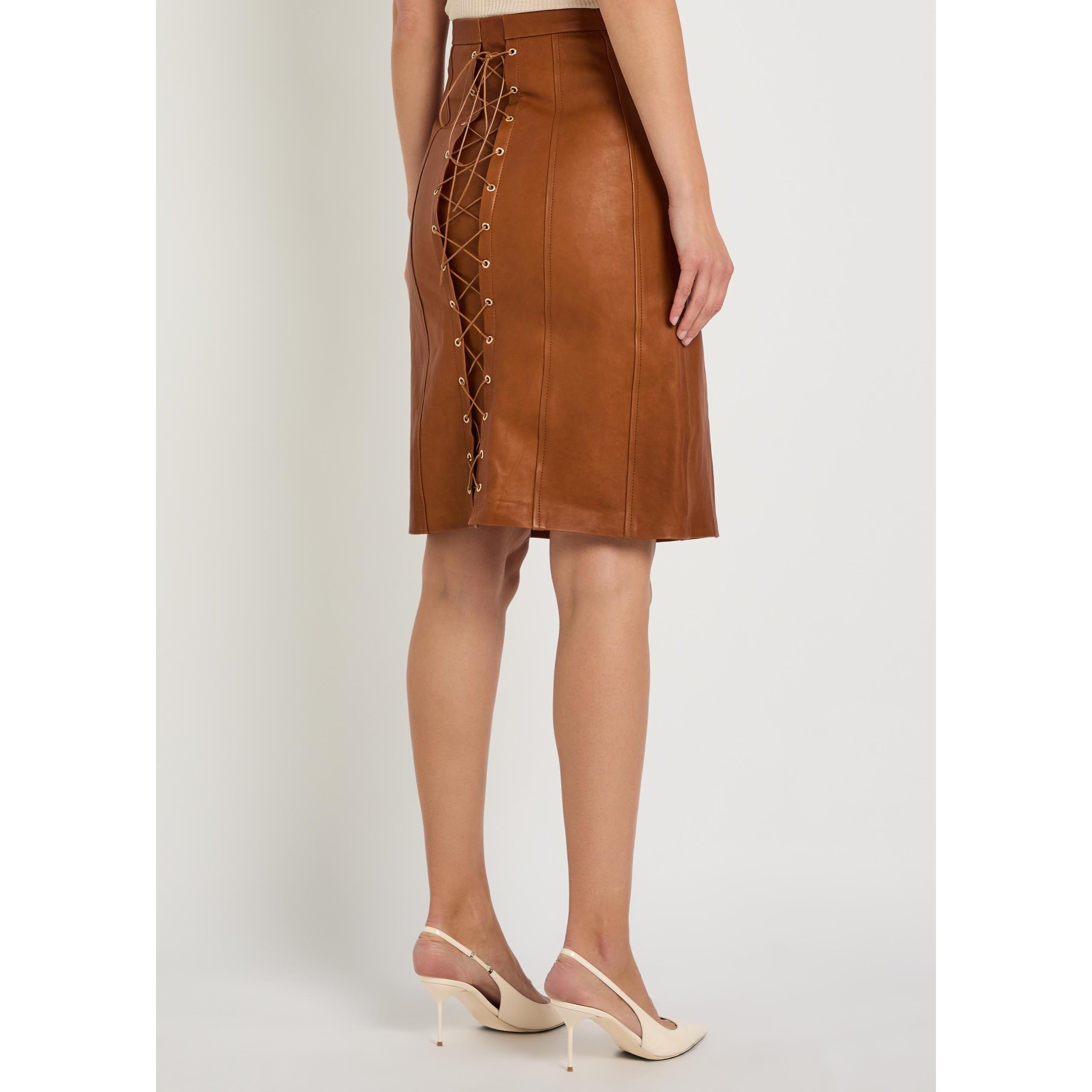 BROWN - SKIIM - LEATHER CORSET SKIRT - 3