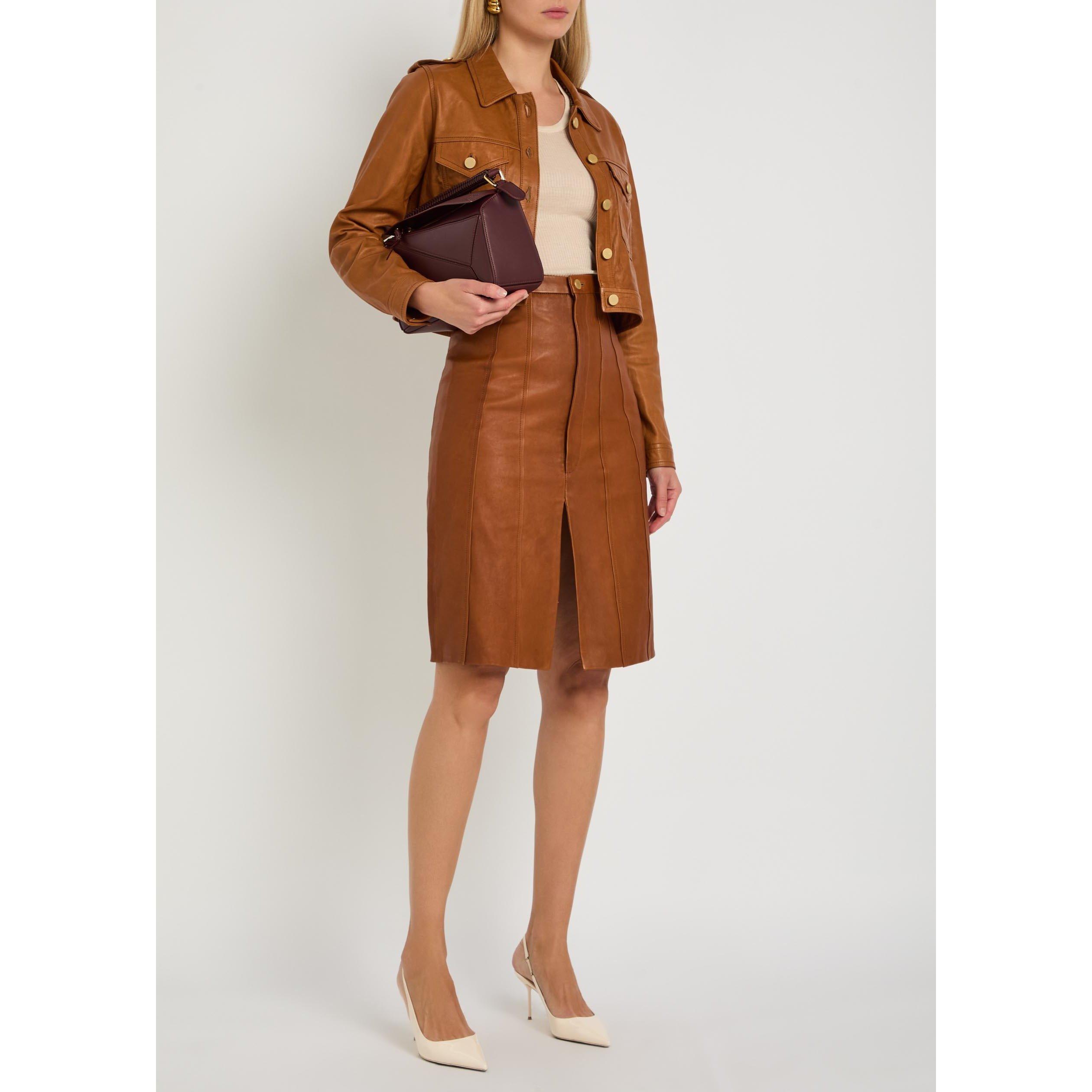 BROWN - SKIIM - LEATHER CORSET SKIRT - 5