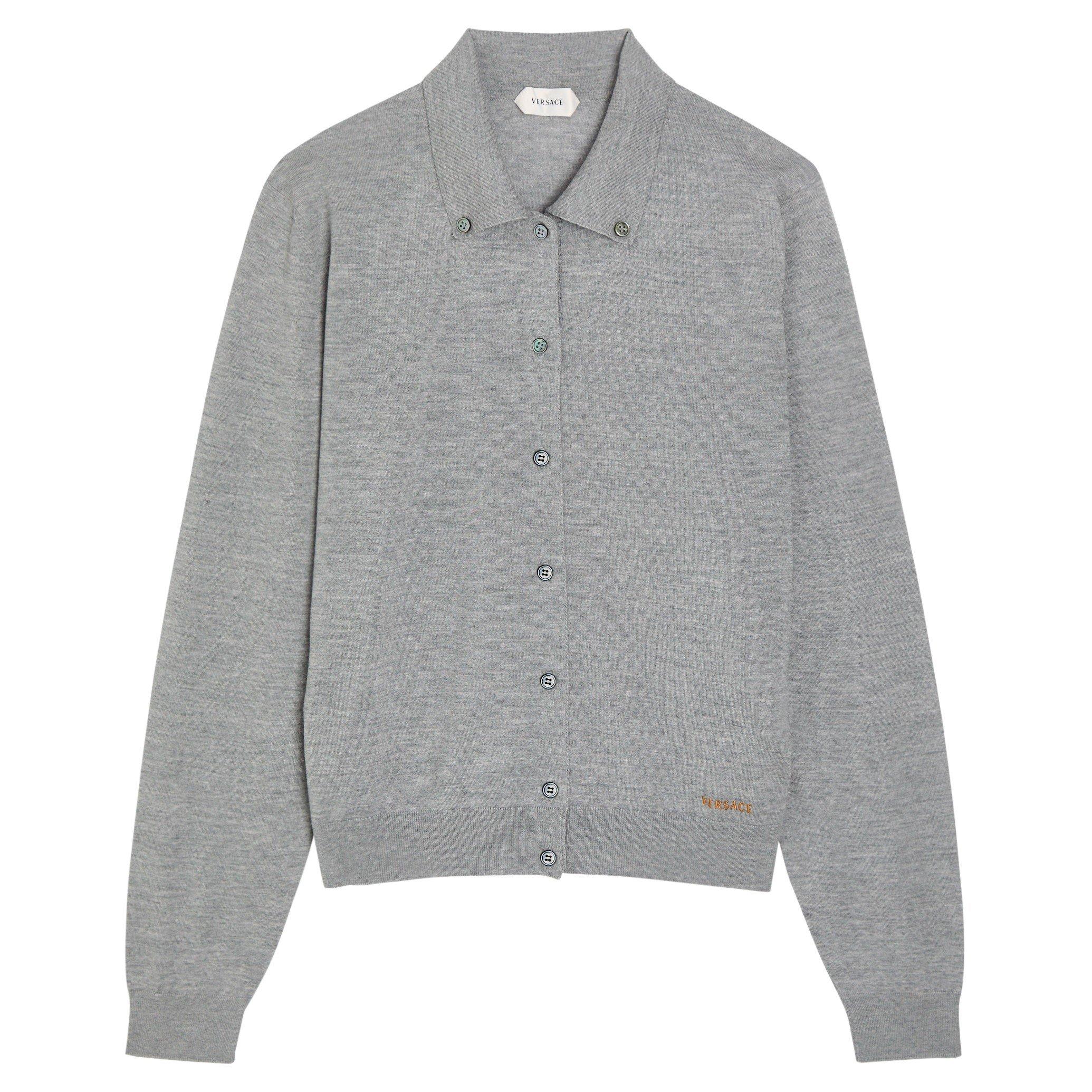GREY - Versace - KNIT SWEATER BUTTON DOWN WOOL