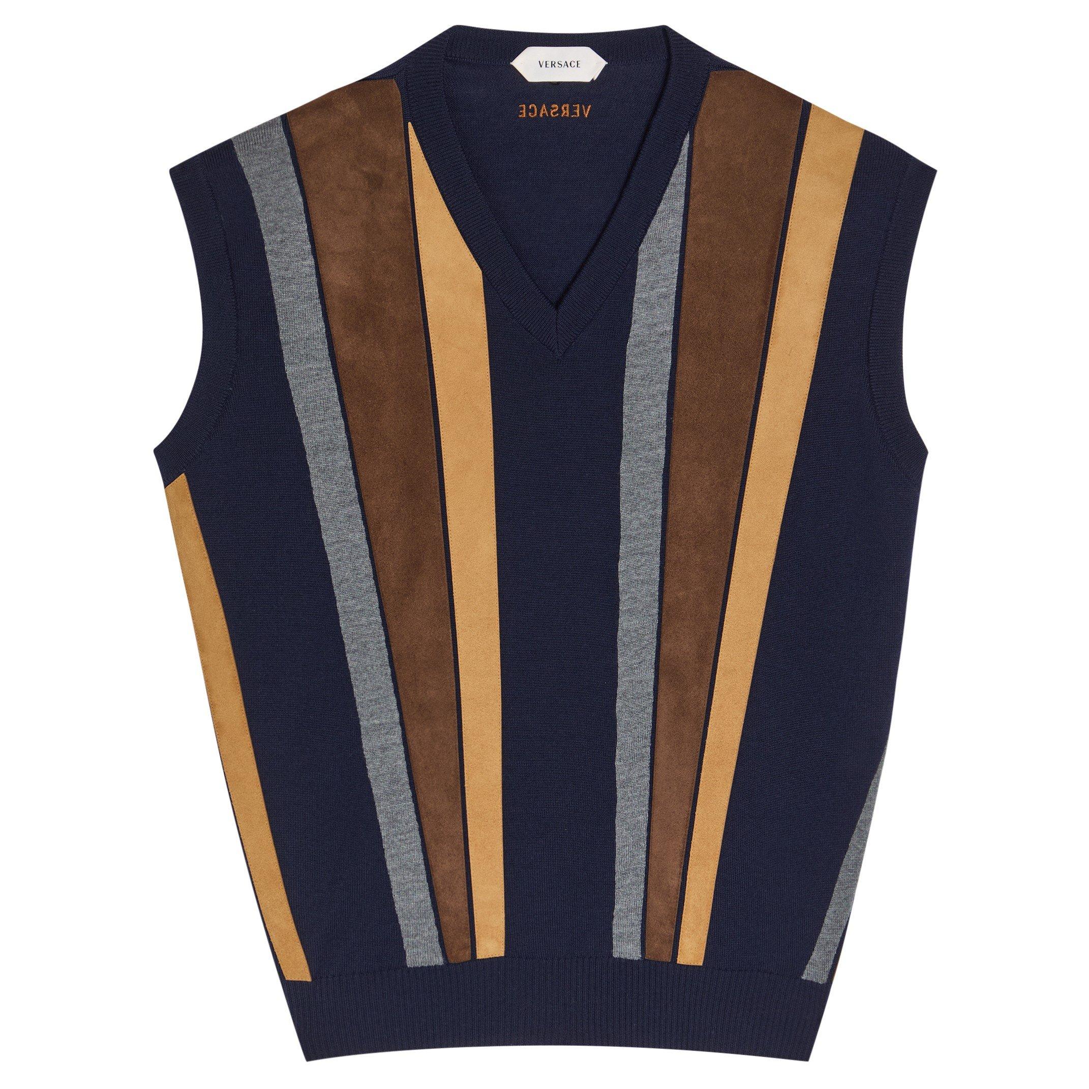 NAVY - Versace - KNIT TOP LEATHER PATCHWORK