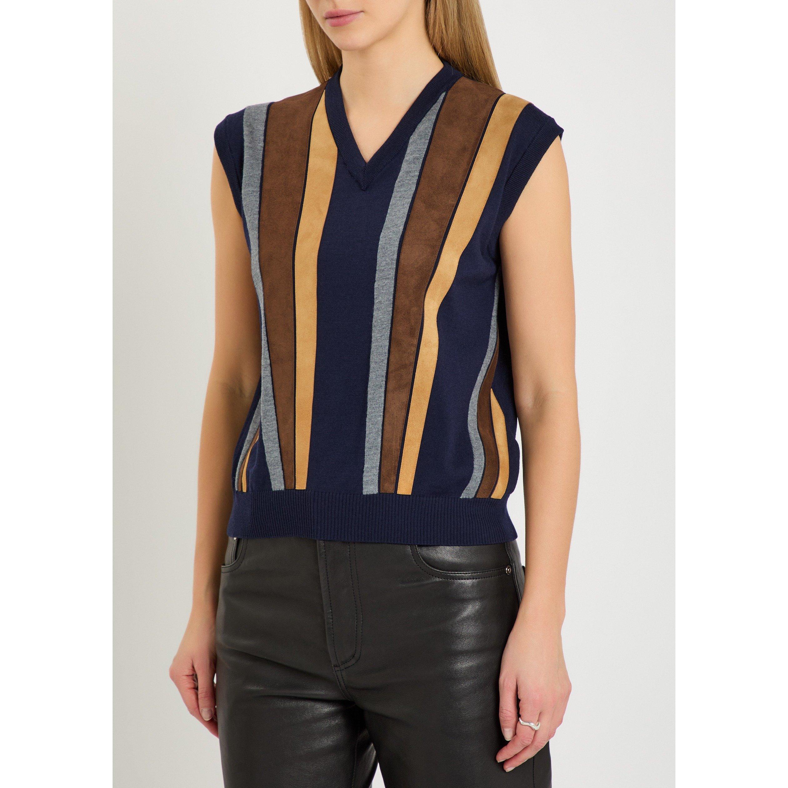 NAVY - Versace - KNIT TOP LEATHER PATCHWORK - 2