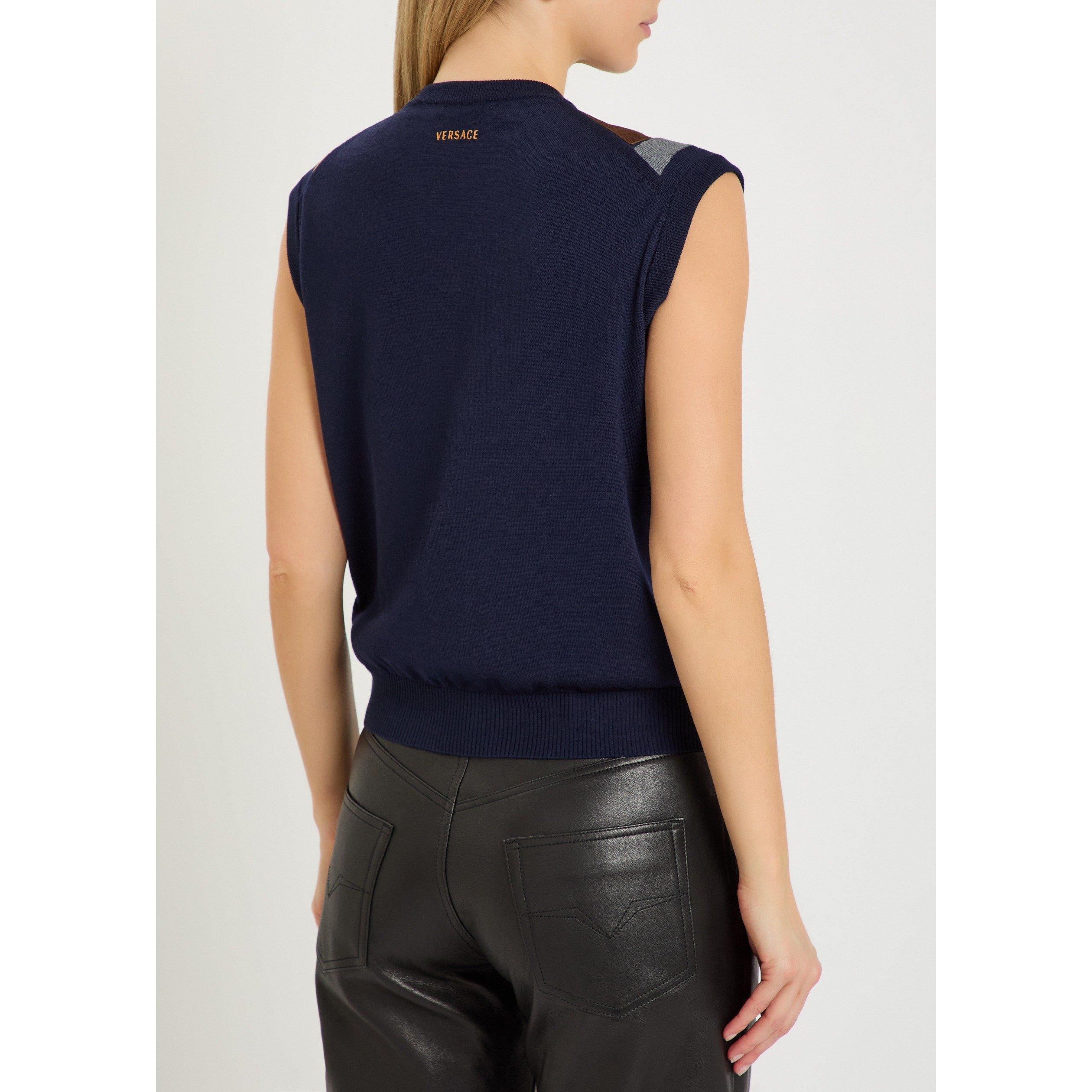 NAVY - Versace - KNIT TOP LEATHER PATCHWORK - 3