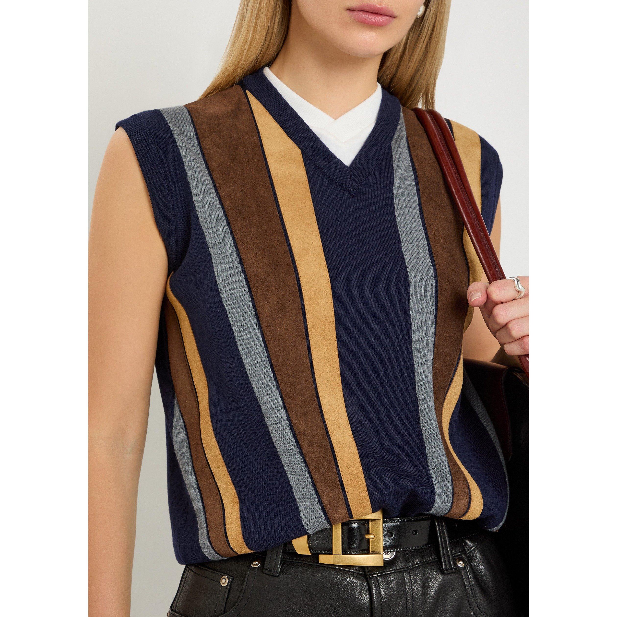NAVY - Versace - KNIT TOP LEATHER PATCHWORK - 4