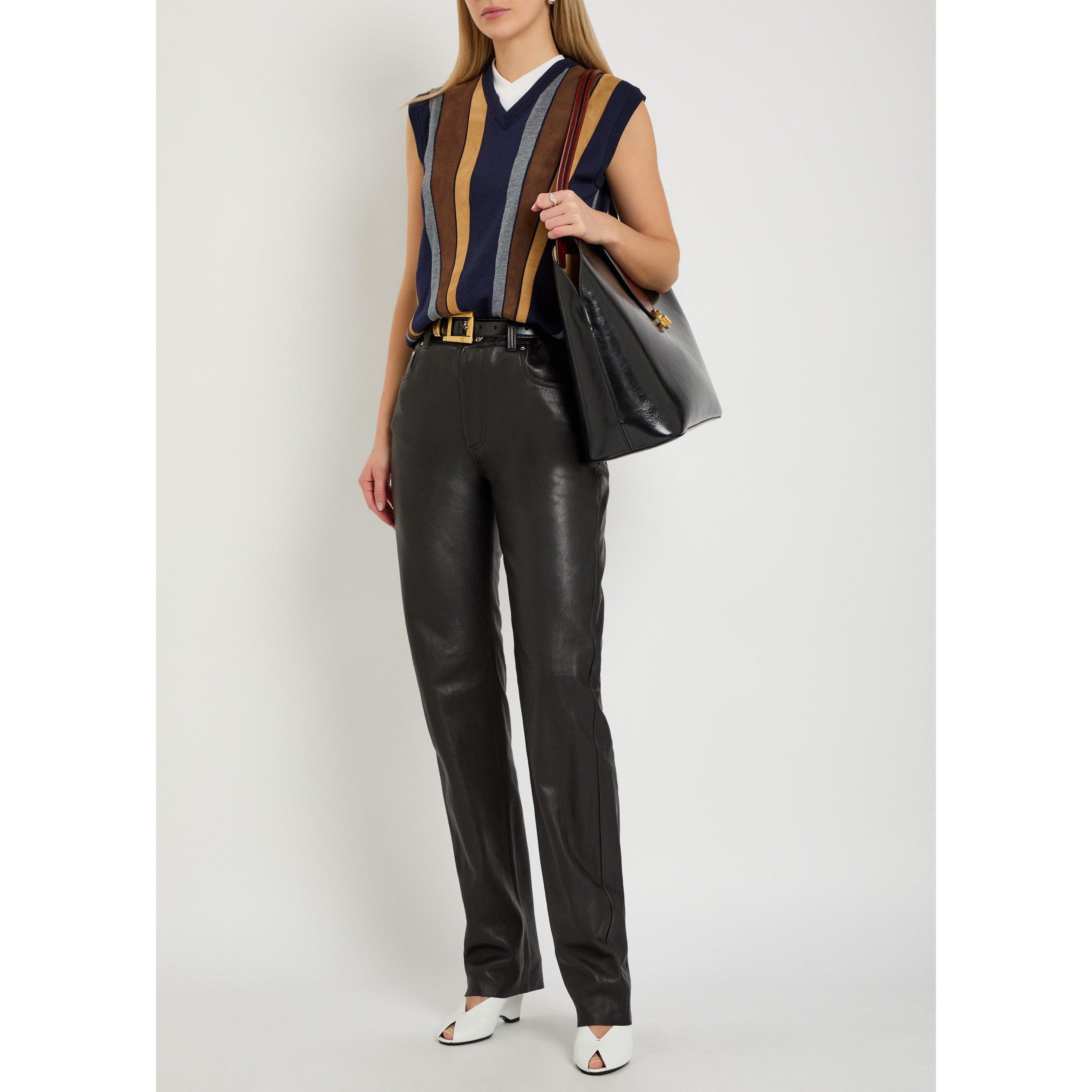 NAVY - Versace - KNIT TOP LEATHER PATCHWORK - 5