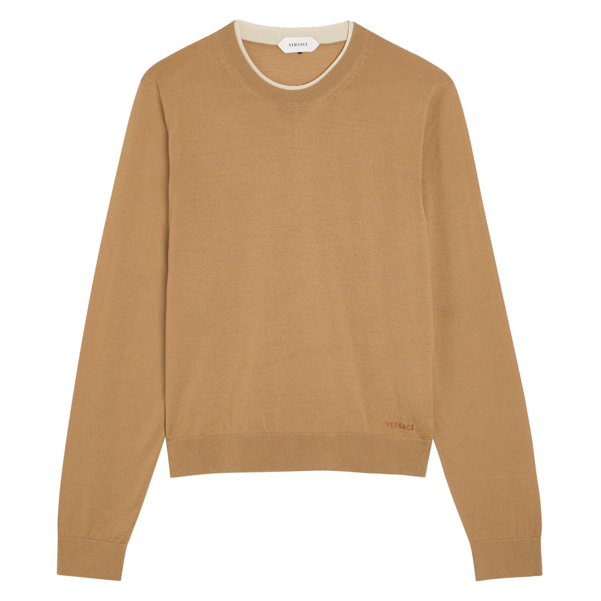 CAMEL - Versace - Women's Wool Slim-Fit Crew-Neck Jumper - 1