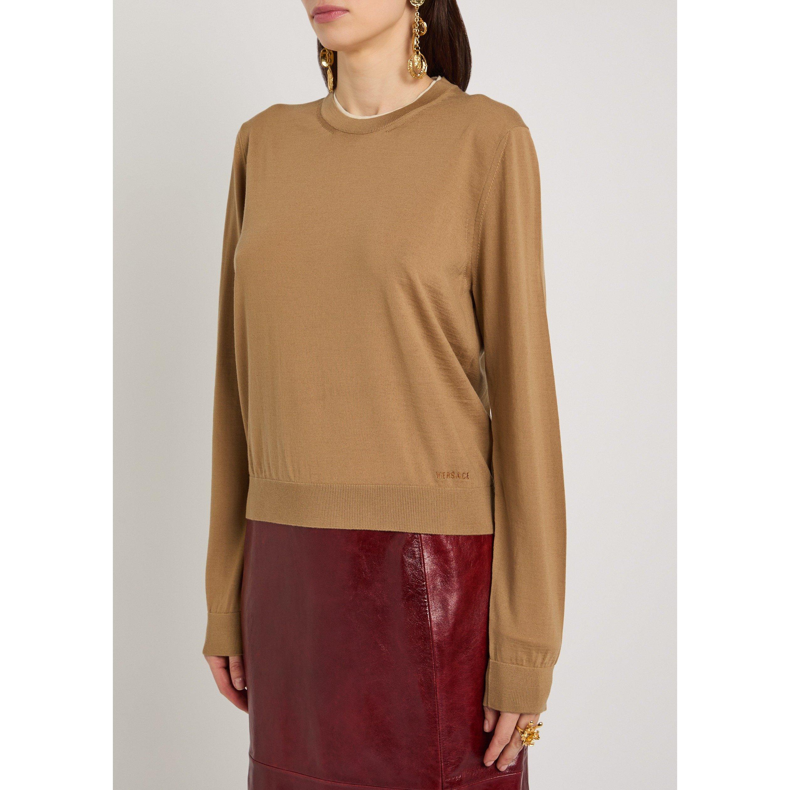 CAMEL - Versace - Women's Wool Slim-Fit Crew-Neck Jumper - 2