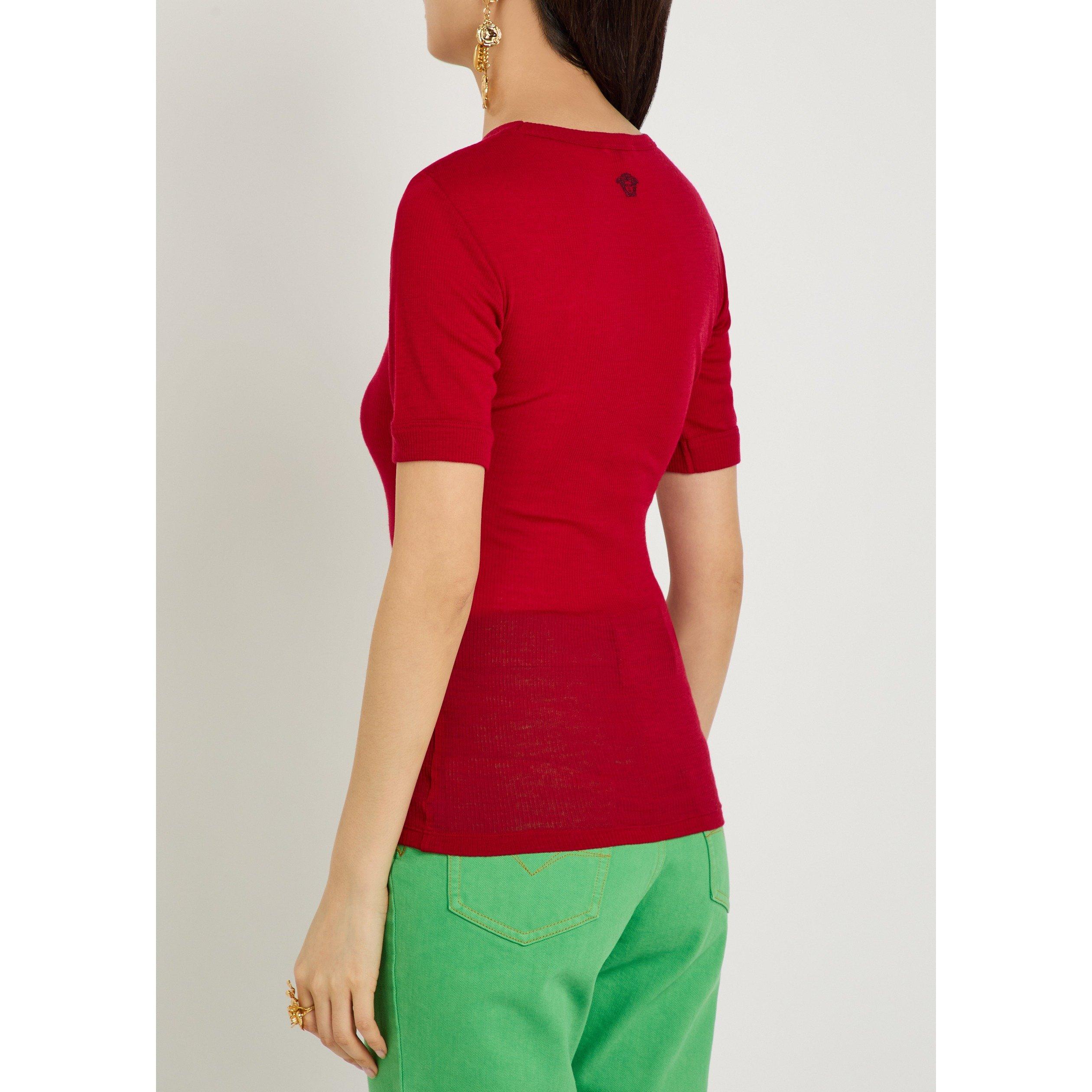 RED - Versace - T-SHIRT RIB WITH MEDUSA EMBROI - 3