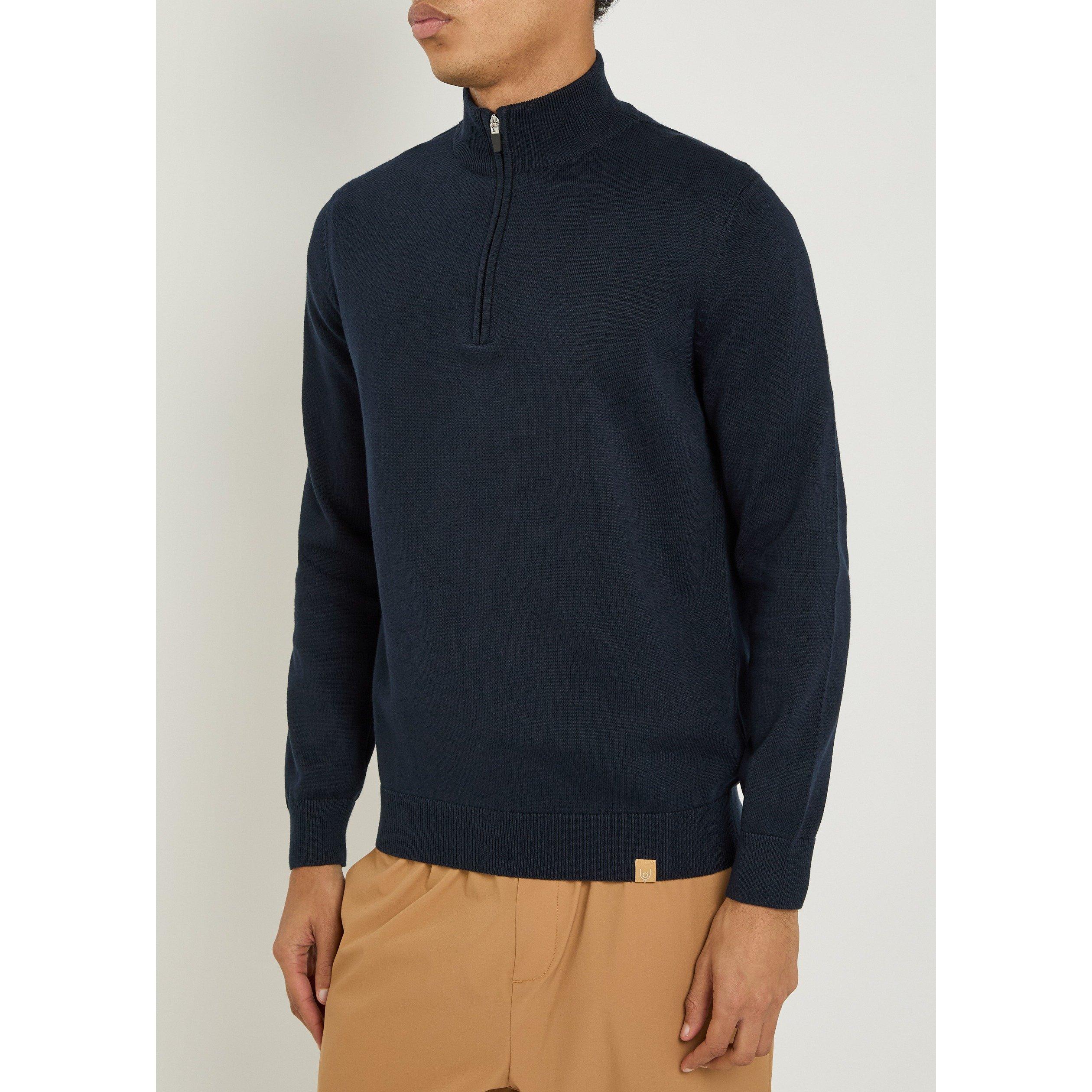 NAVY - Now You Live - Men's Woodhouse 1/4 Zip Cotton Slim-Fit Jumper - 2