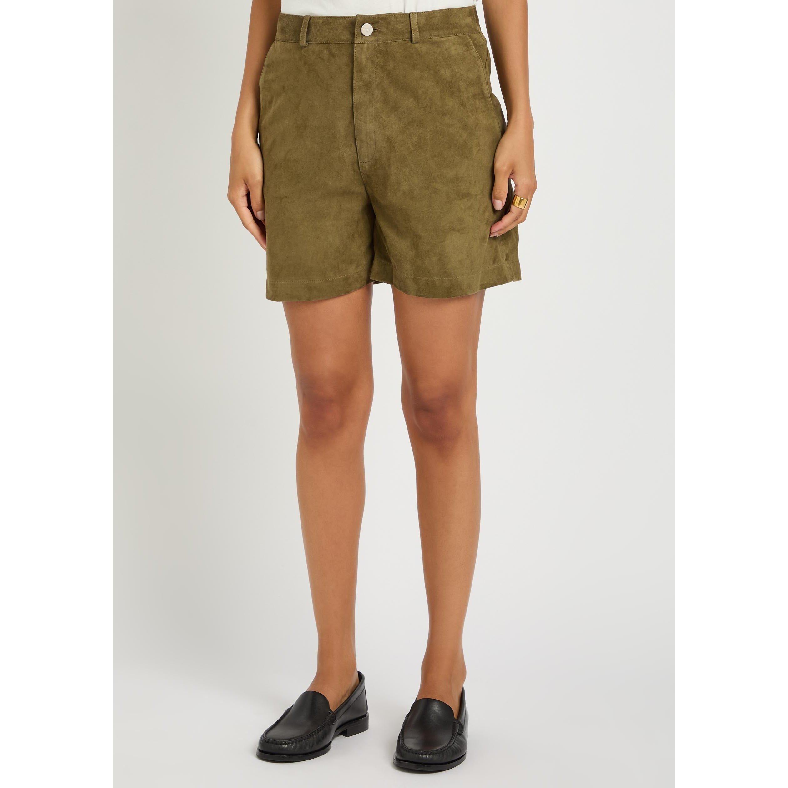 DARK GREEN - Arma - Women's Bobby Lamb Leather High-Waisted Wide-Leg Shorts - 2