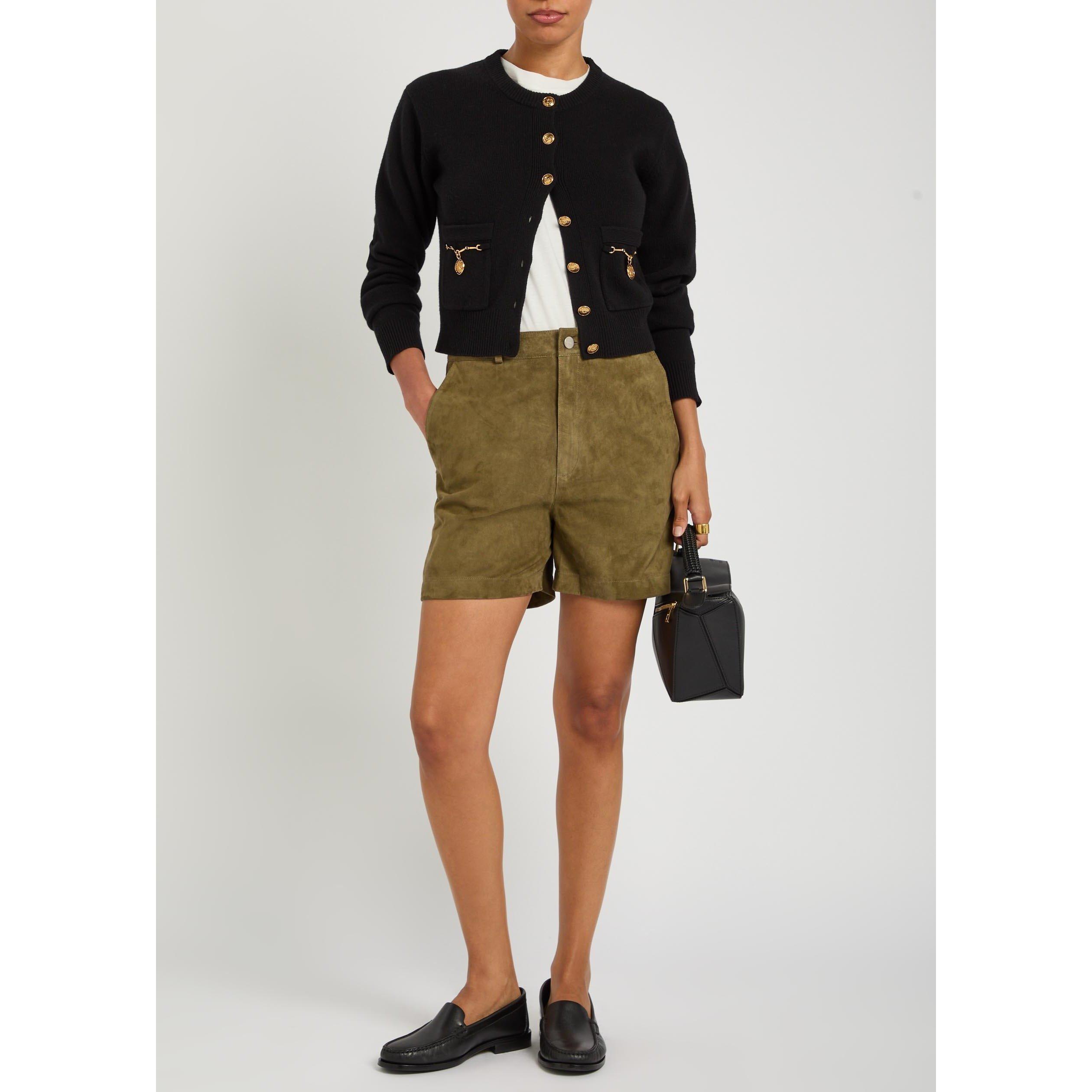 DARK GREEN - Arma - Women's Bobby Lamb Leather High-Waisted Wide-Leg Shorts - 5