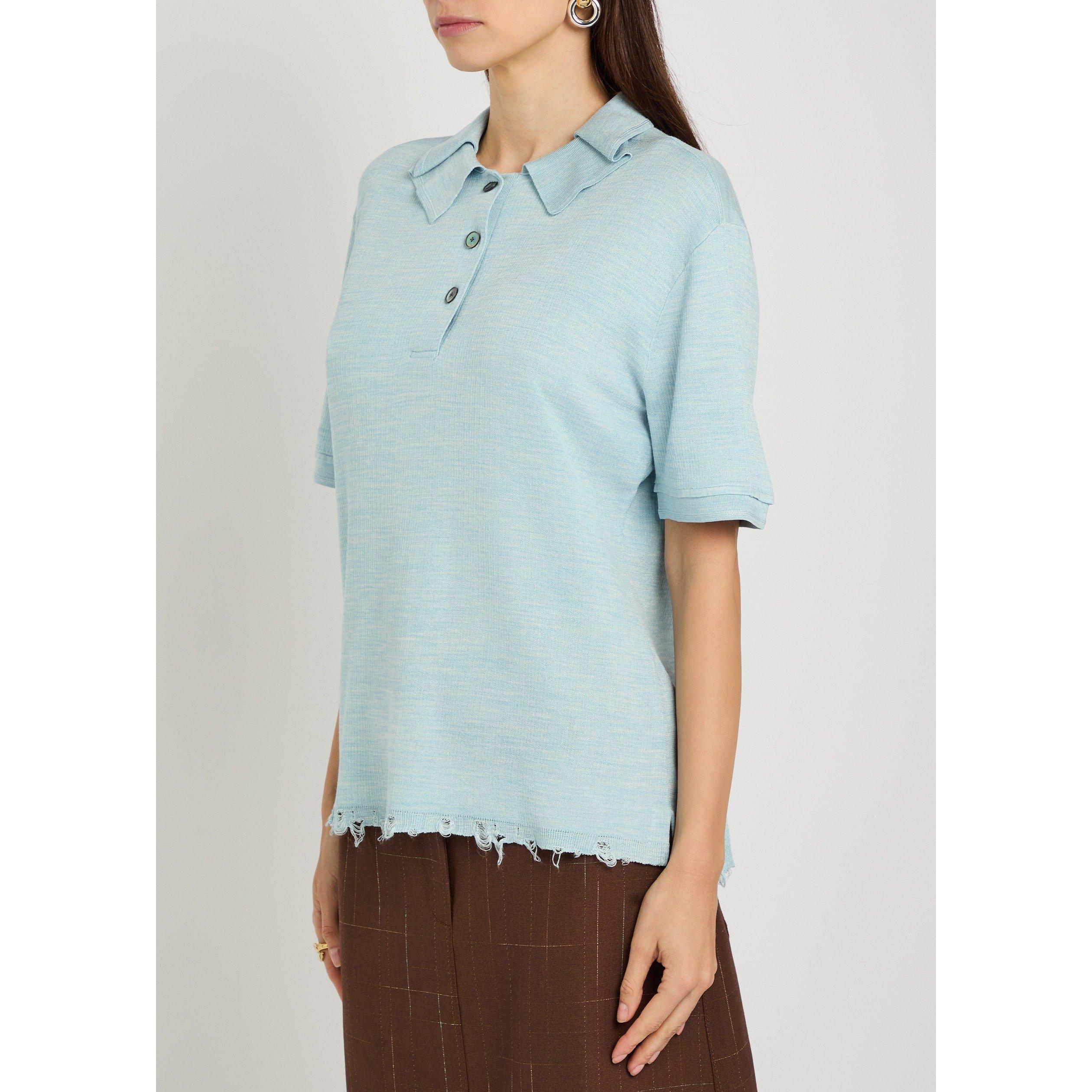 LIGHT BLUE - Tory Burch - Women's Oversized Silk Polo Top - 2