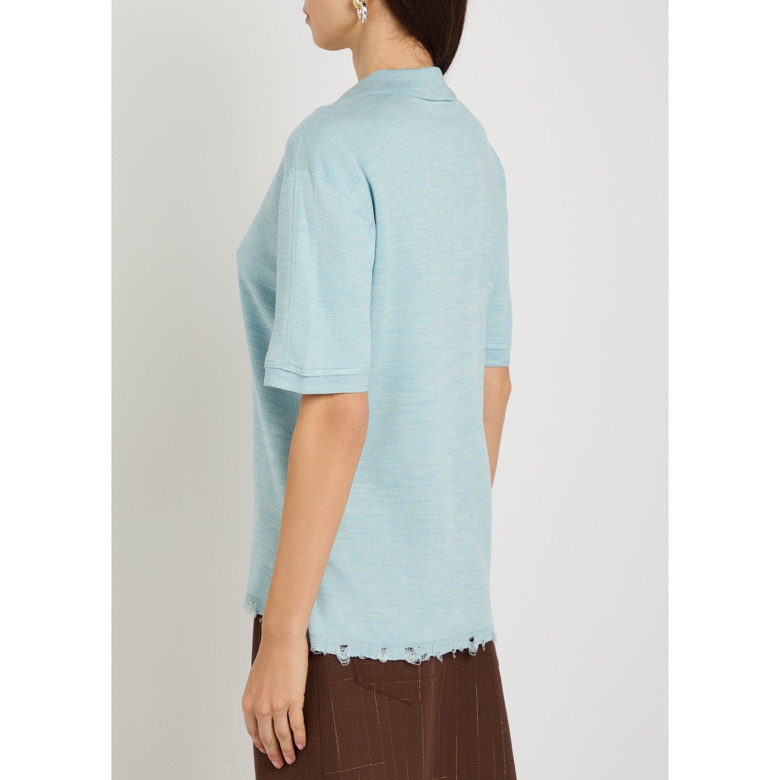 LIGHT BLUE - Tory Burch - Women's Oversized Silk Polo Top - 3