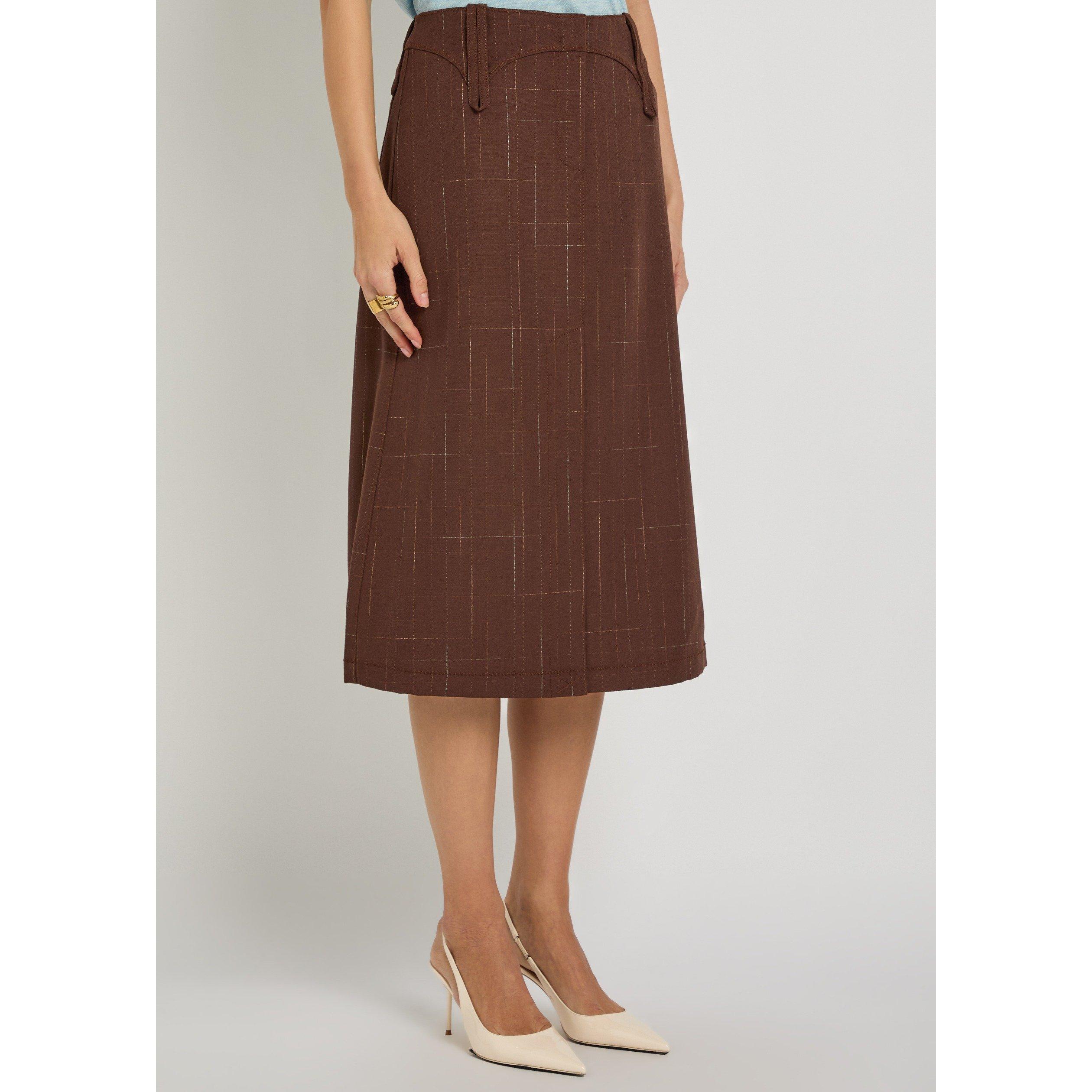 BROWN - Tory Burch - Women's Check Wool Midi Skirt - 2
