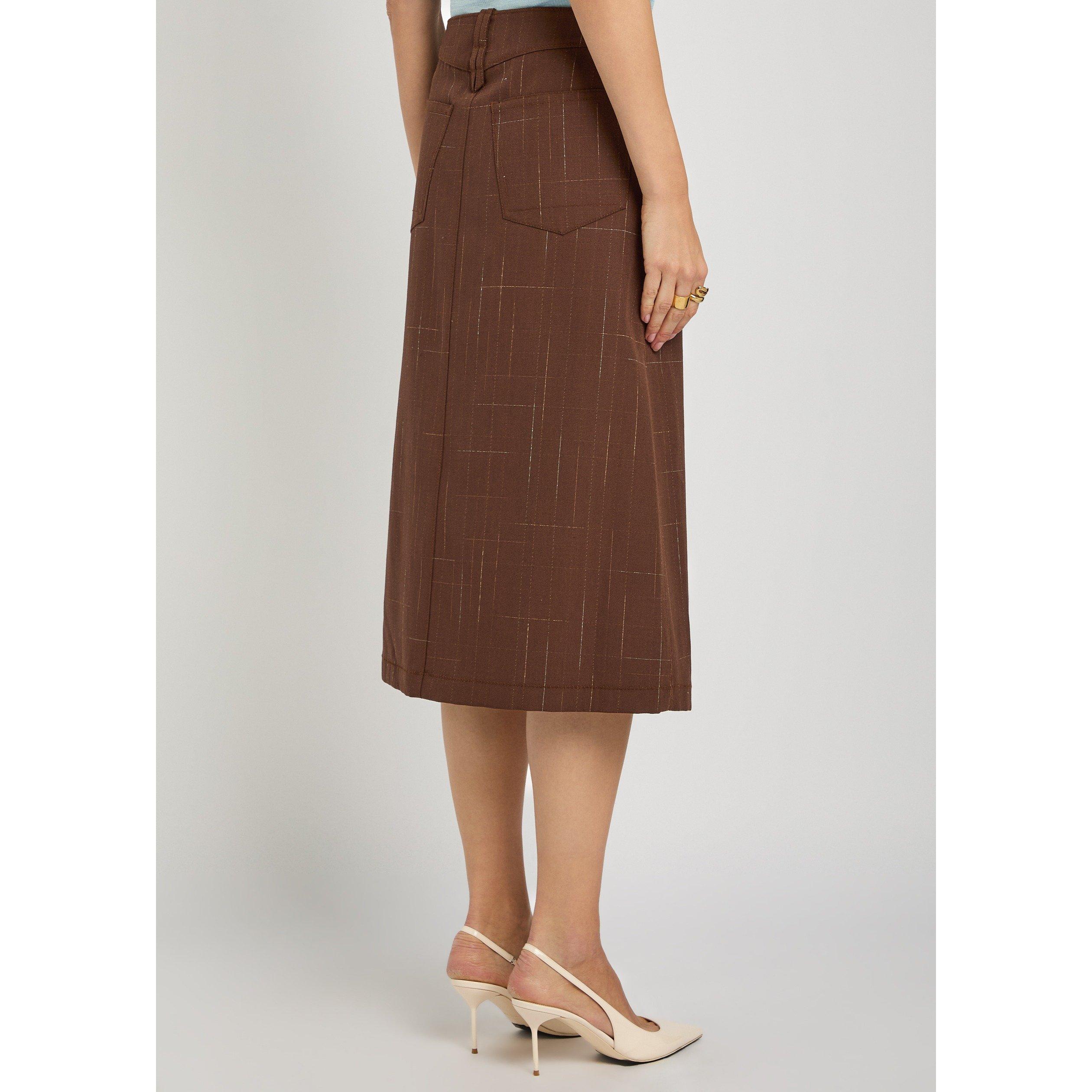 BROWN - Tory Burch - Women's Check Wool Midi Skirt - 3