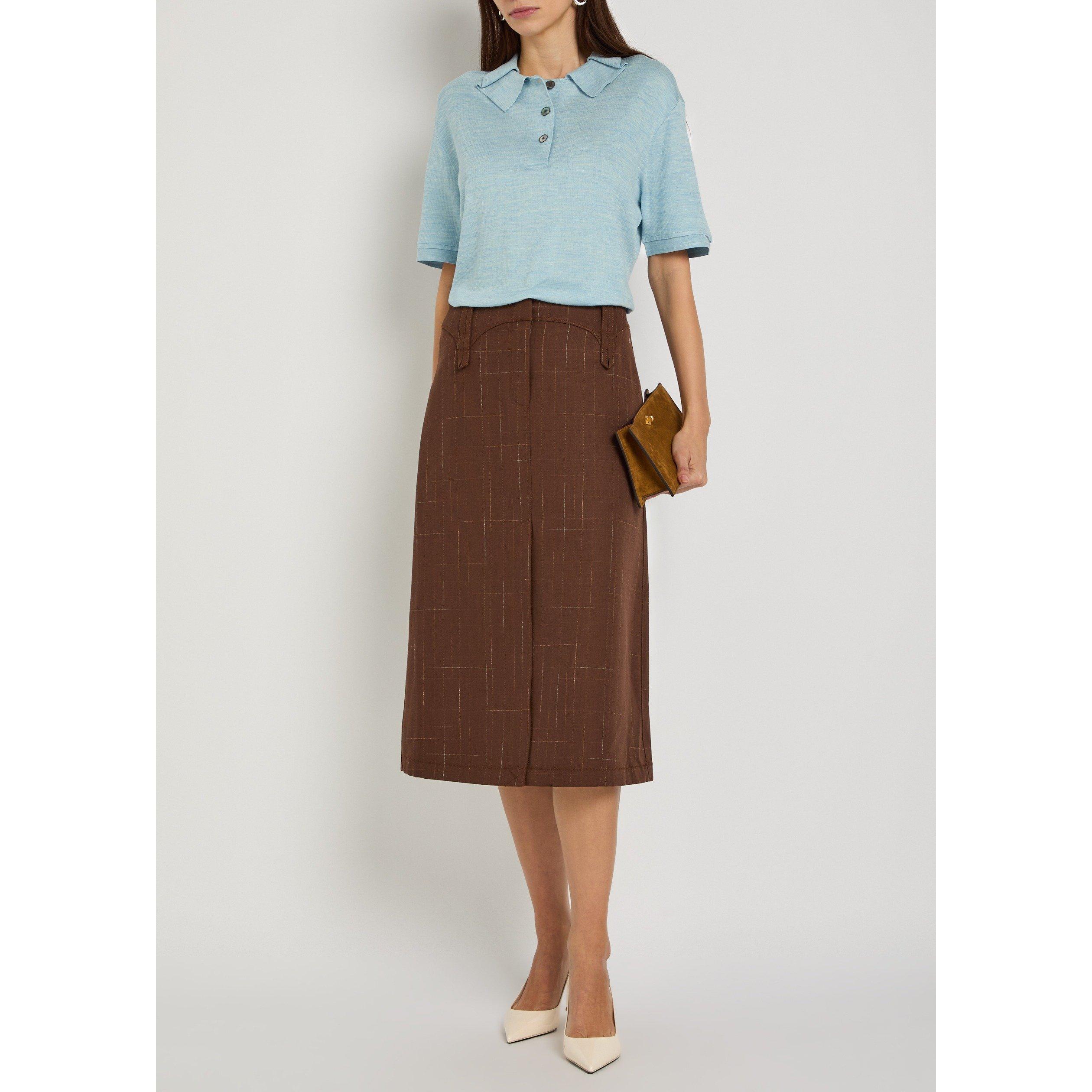 BROWN - Tory Burch - Women's Check Wool Midi Skirt - 5