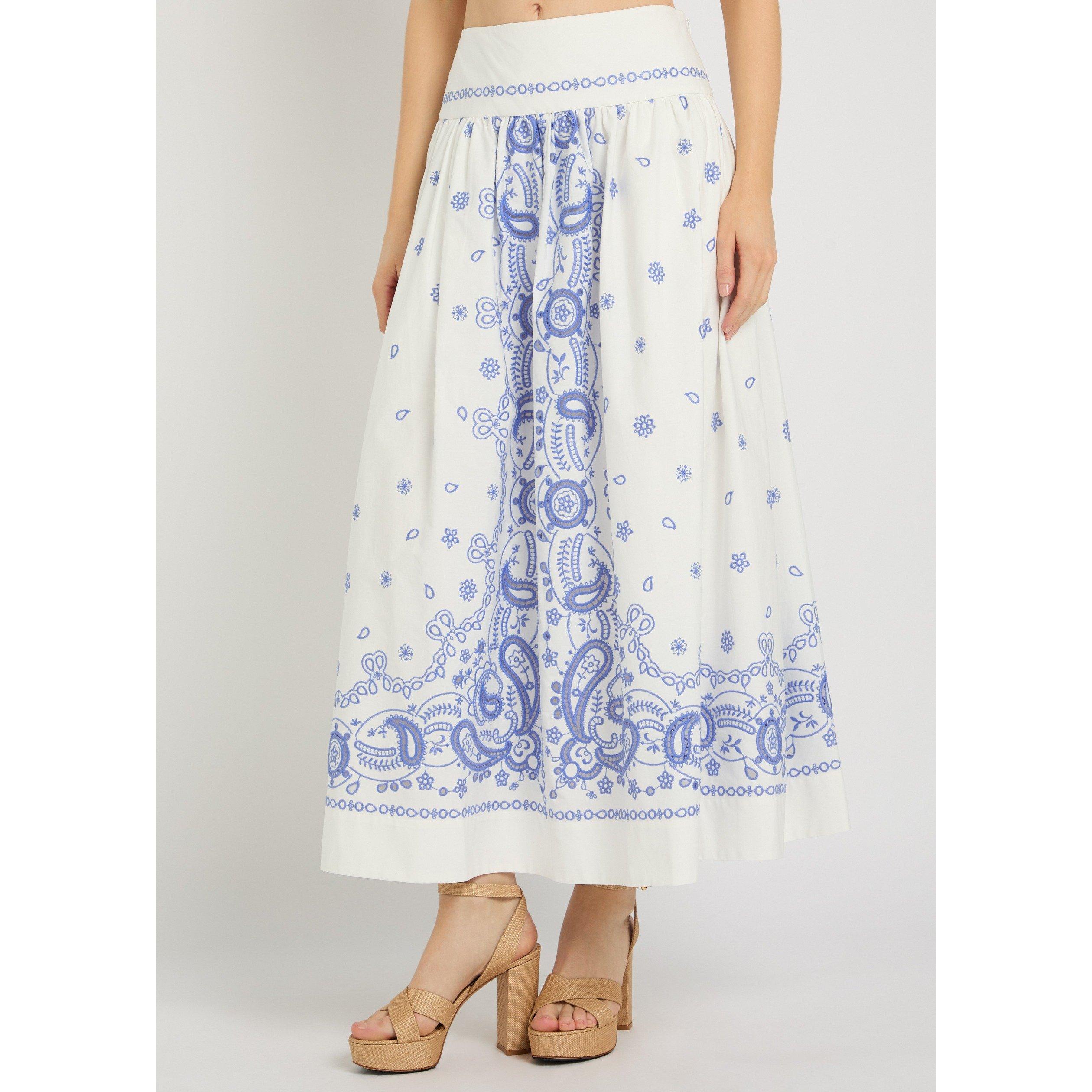 WHITE AND BLUE - Self Portrait - LS WHITE AND BLUE MIDI SKIRT - 2