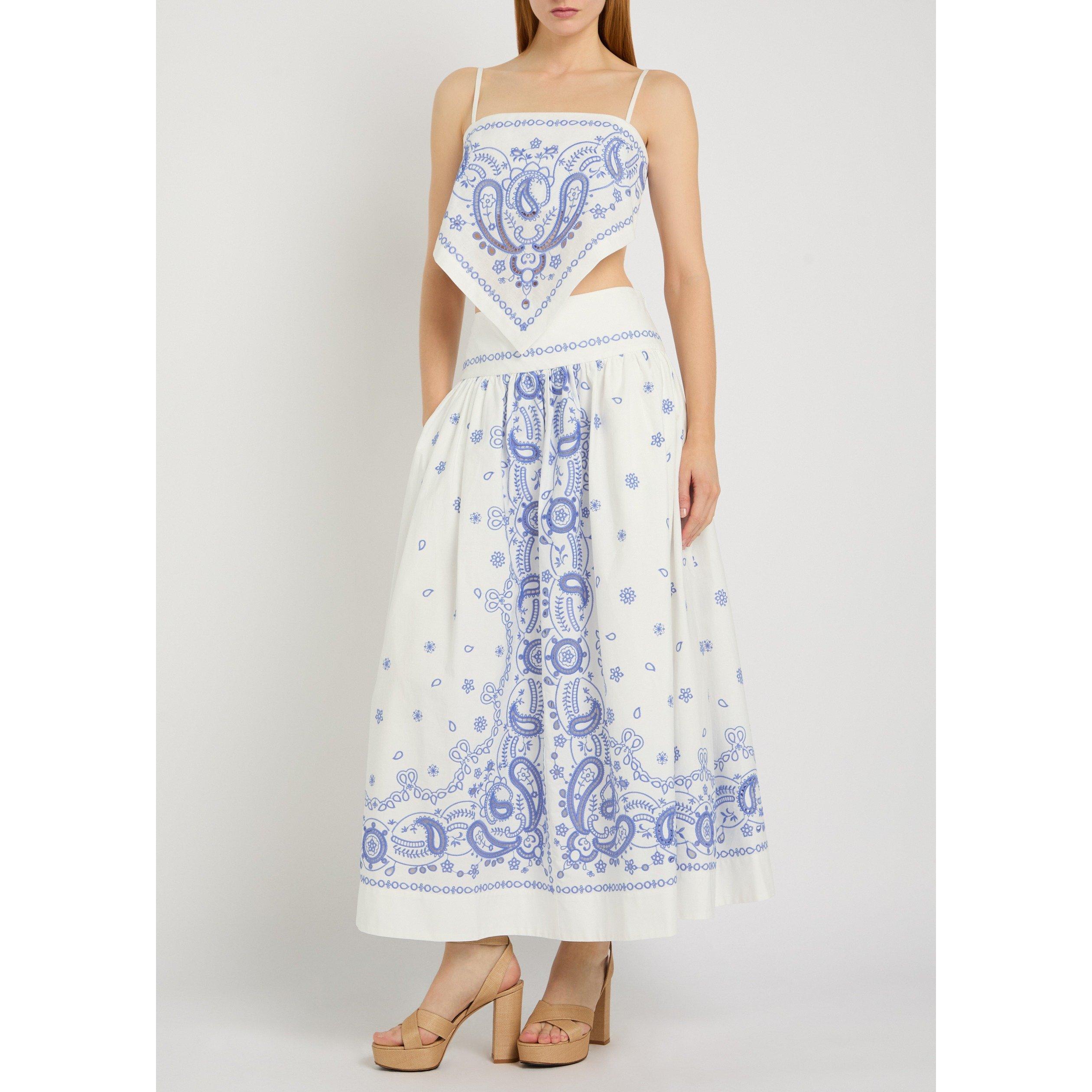 WHITE AND BLUE - Self Portrait - LS WHITE AND BLUE MIDI SKIRT - 5