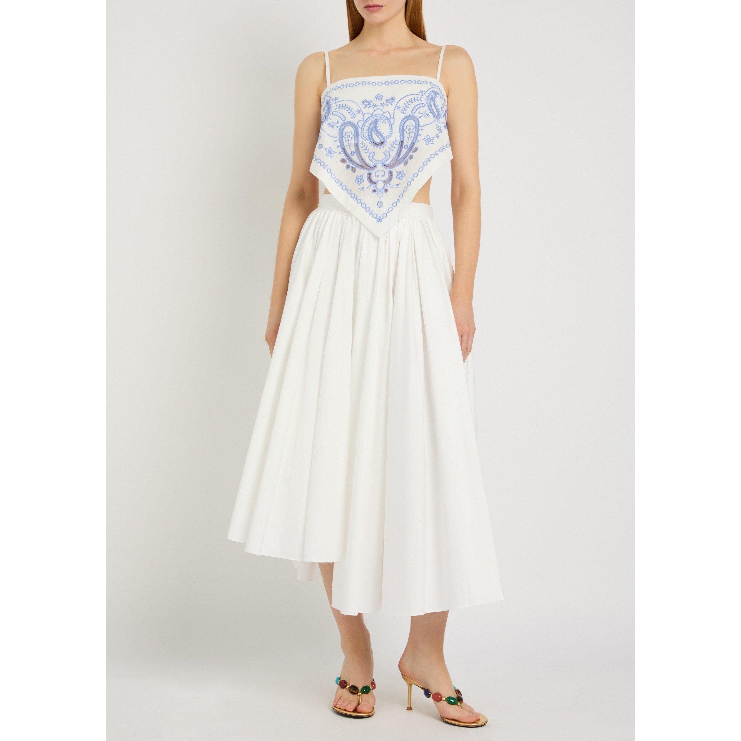 WHITE - Self Portrait - LS WHITE POPLIN MIDI SKIRT - 5
