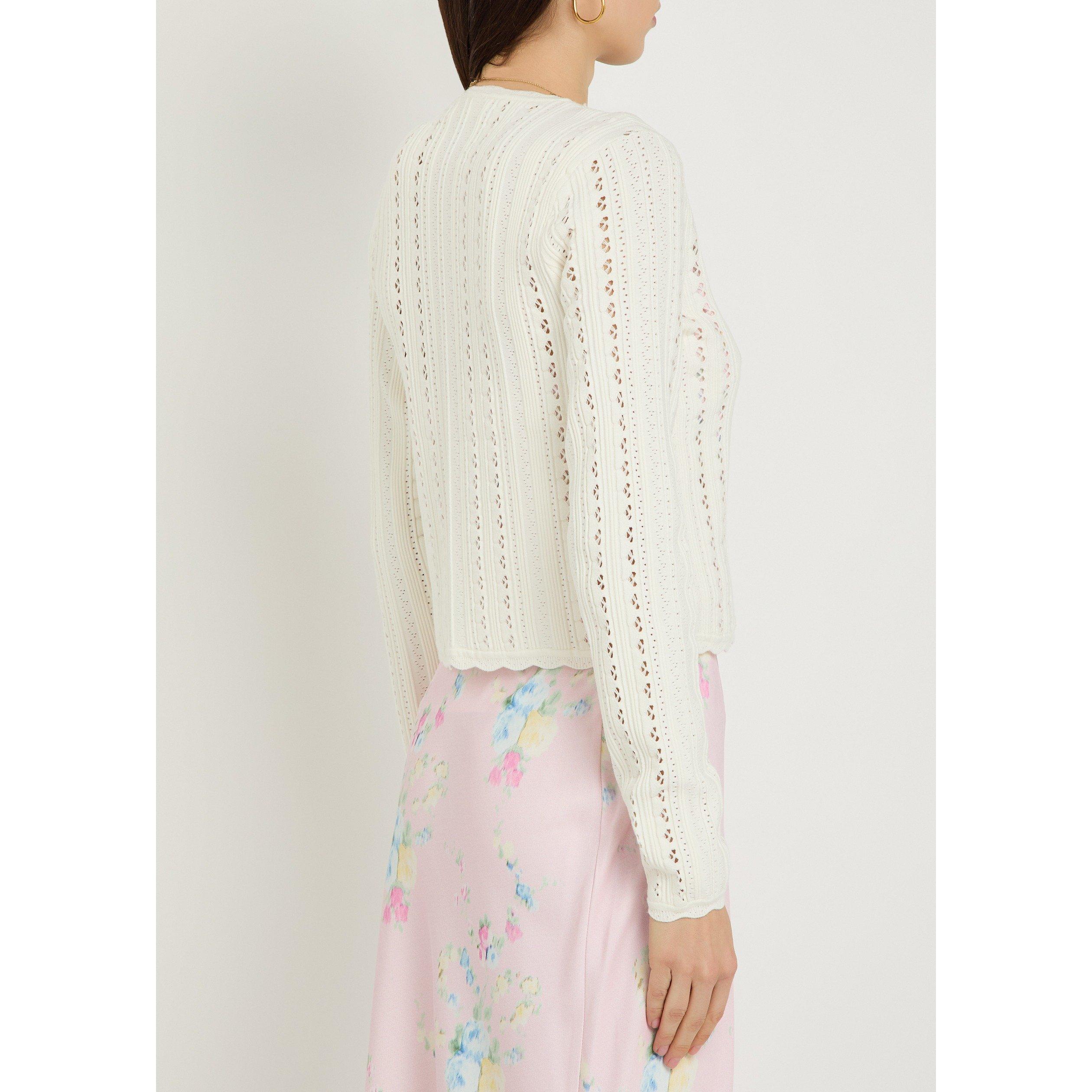WHITE - LoveshackFancy - Women's Peridot Slim-Fit Cropped Cardigan - 3
