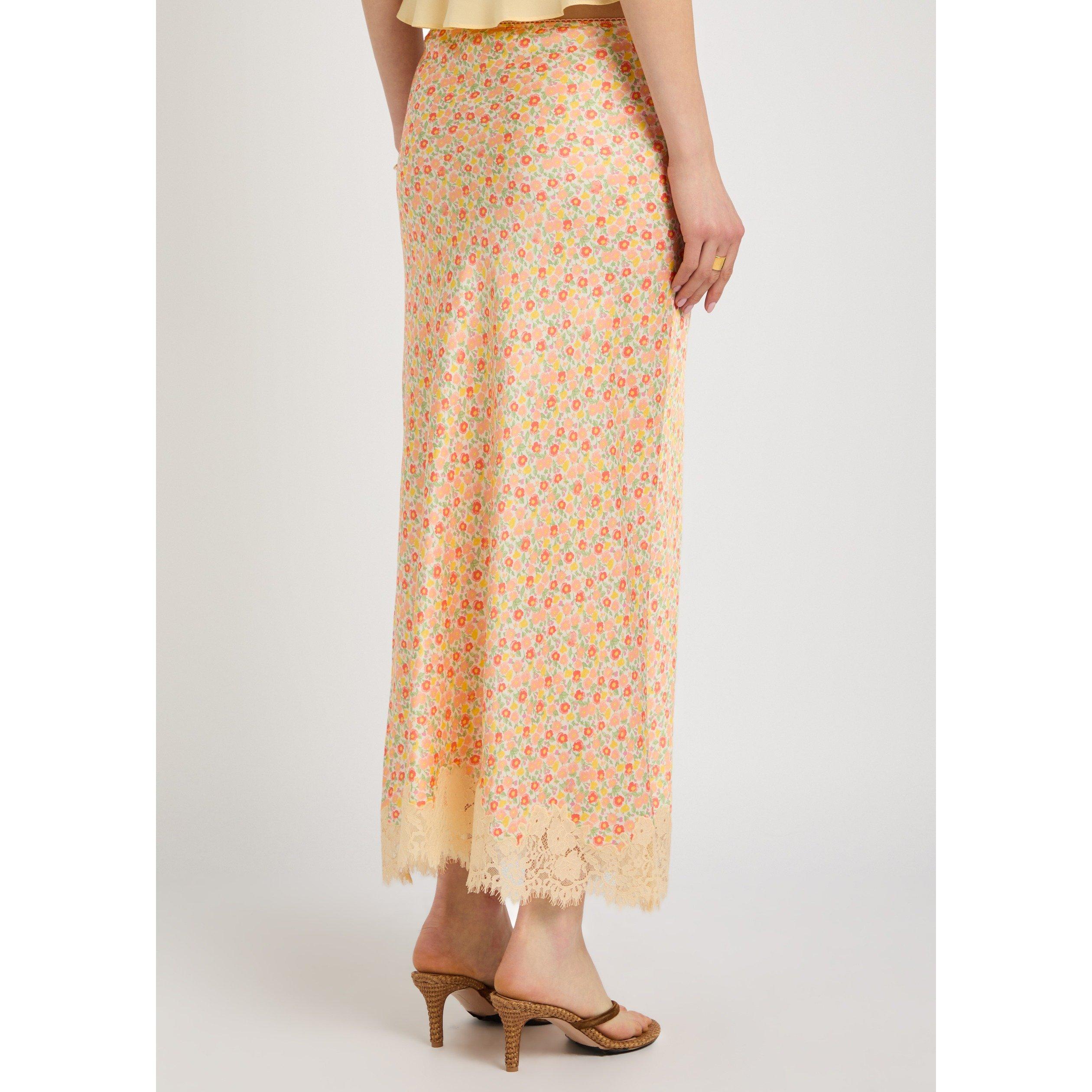 MULTICOLOURED - RIXO - Women's Matilde Floral Satin Midi Skirt - 3