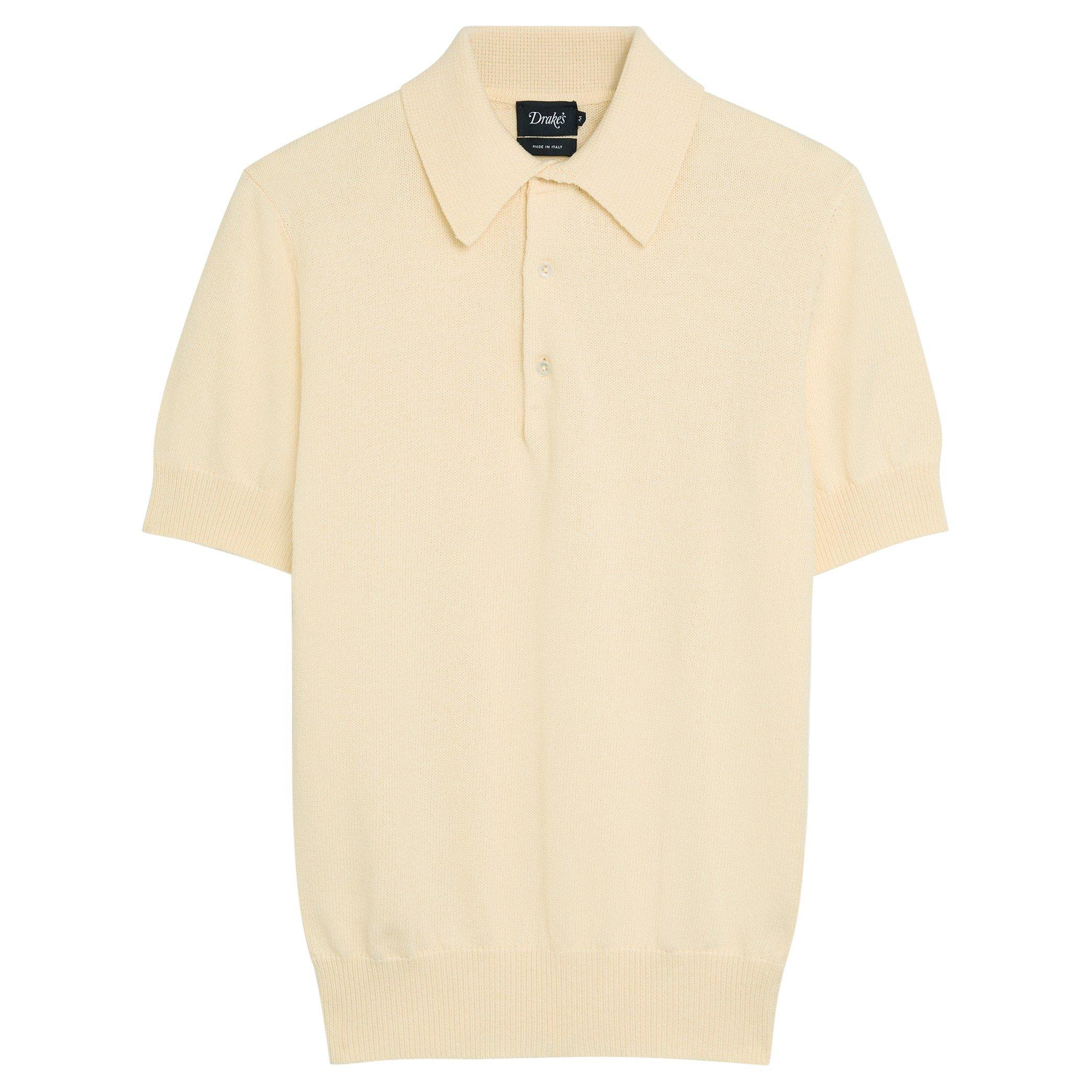 ECRU - Drakes - Men's Cotton Knitted Short-Sleeve Slim-Fit Polo - 1