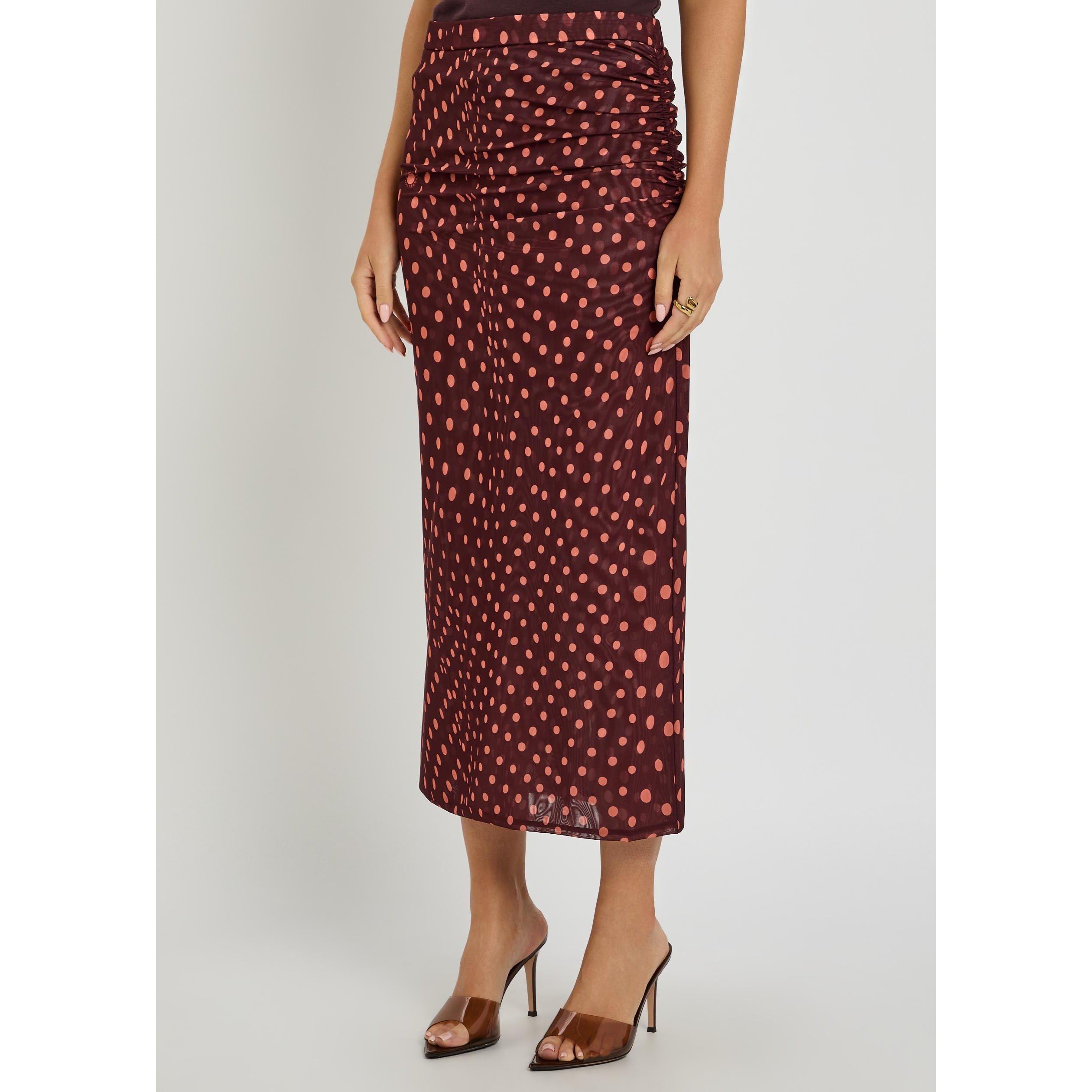 BURGUNDY - Stella McCartney - Polka Dot  Mesh Long Skirt - 2