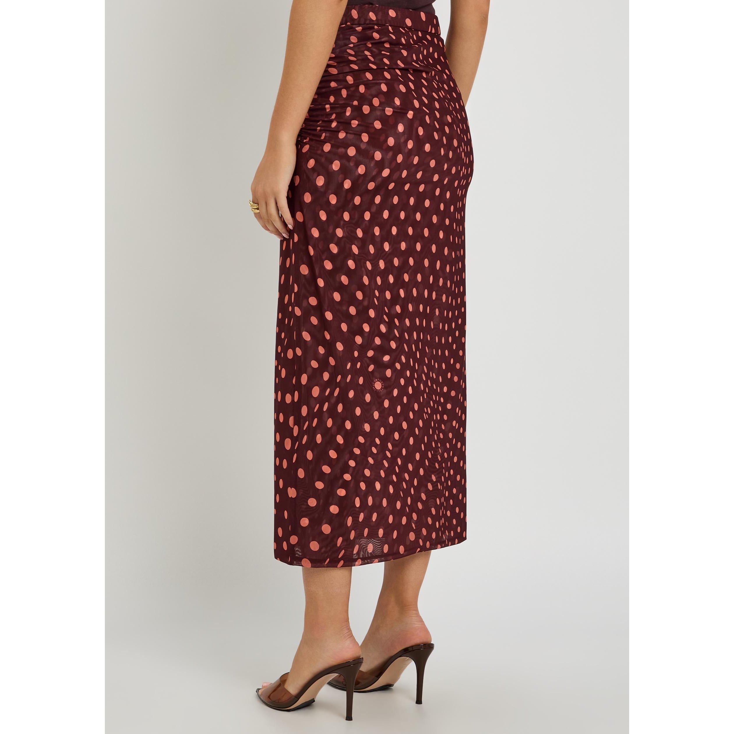 BURGUNDY - Stella McCartney - Polka Dot  Mesh Long Skirt - 3