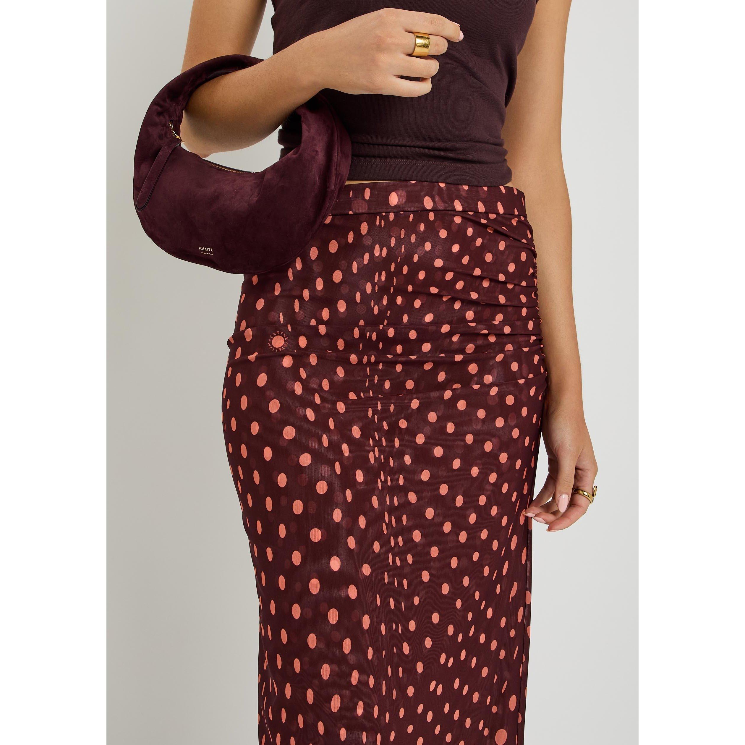 BURGUNDY - Stella McCartney - Polka Dot  Mesh Long Skirt - 4