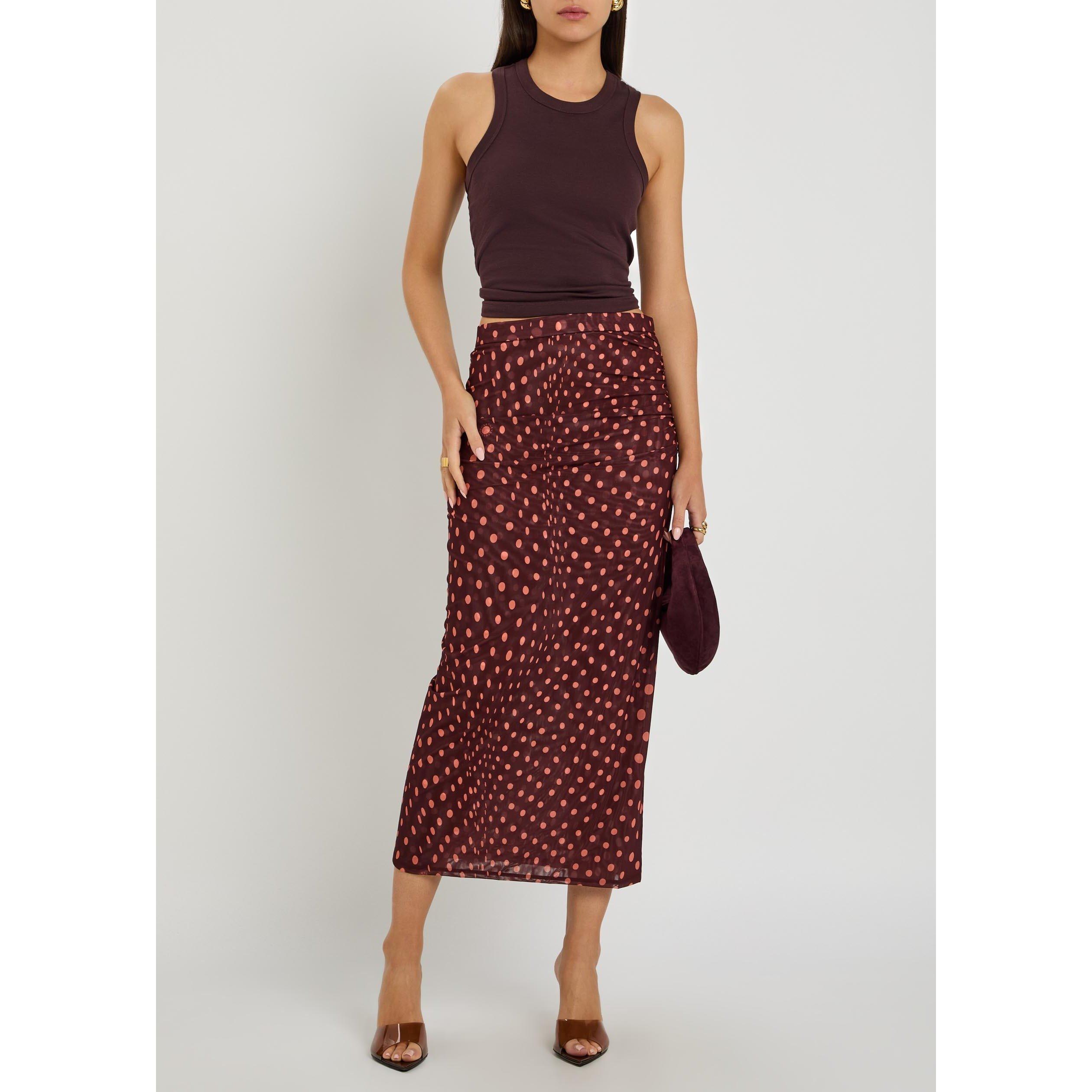 BURGUNDY - Stella McCartney - Polka Dot  Mesh Long Skirt - 5