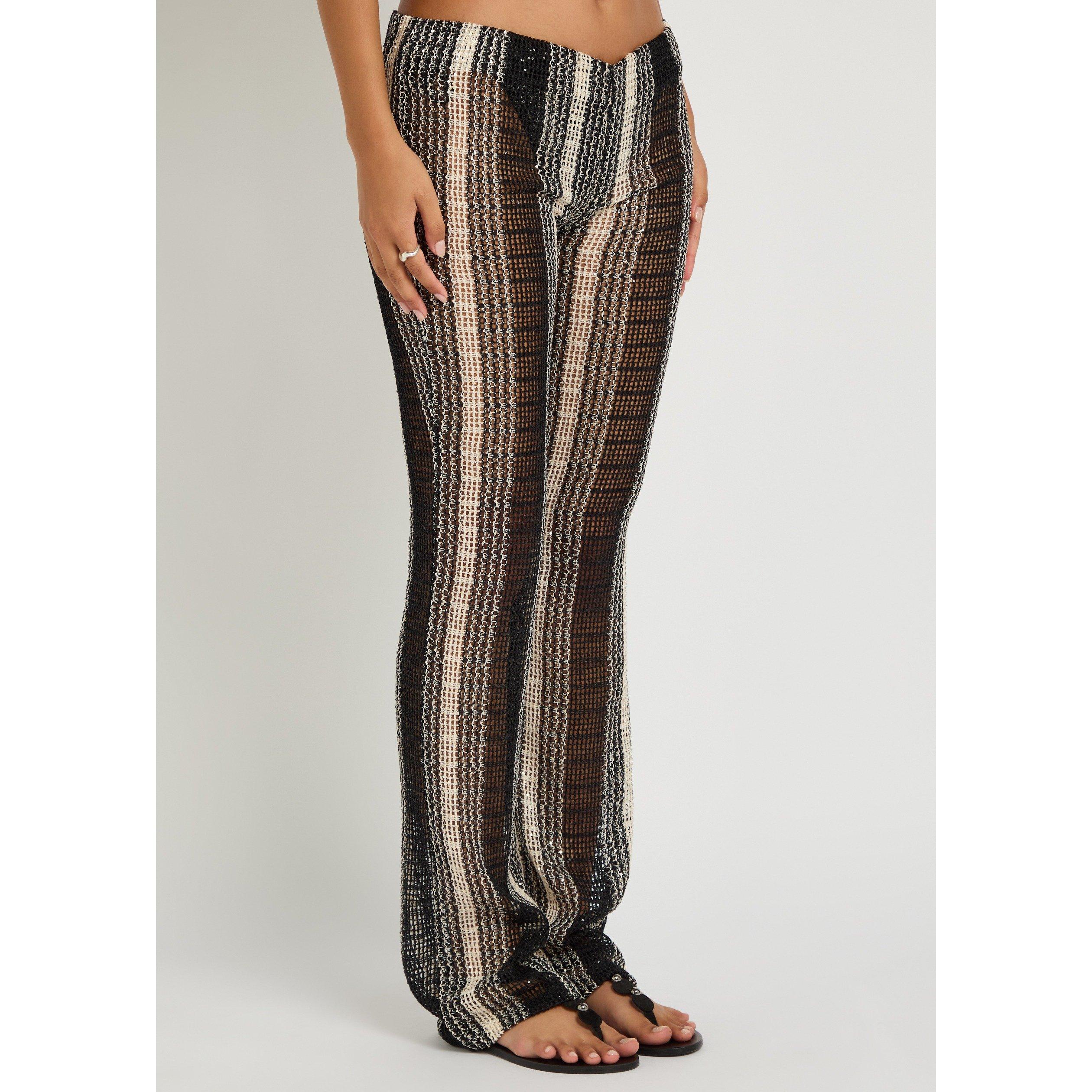 WHITE AND BLACK - Missoni - Women's Striped Cotton Slim-Fit Knitted Trousers - 2