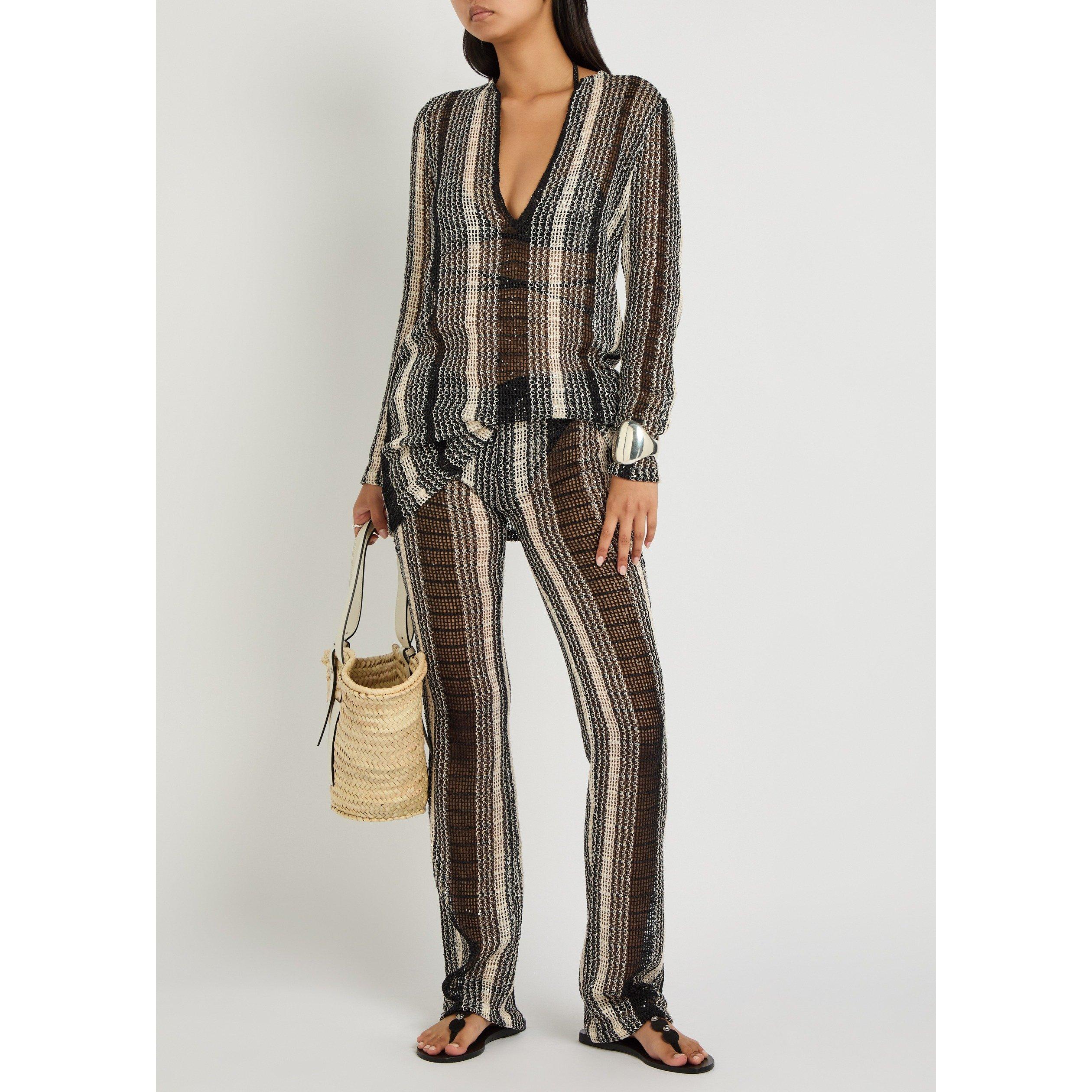 WHITE AND BLACK - Missoni - Women's Striped Cotton Slim-Fit Knitted Trousers - 5