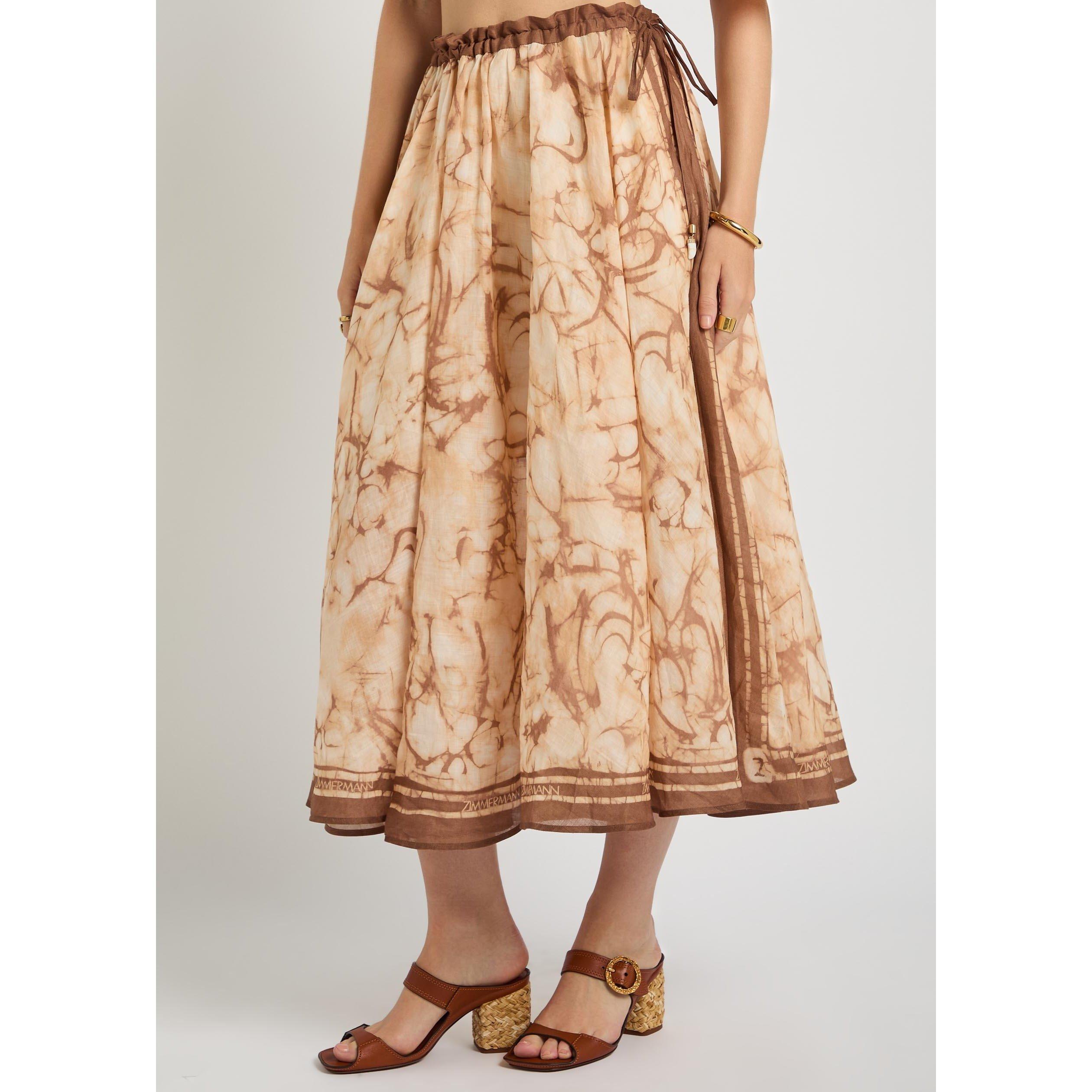 BROWN AND OTHER - Zimmermann - Women's Indra Tie Dye Linen Midi Skirt - 2