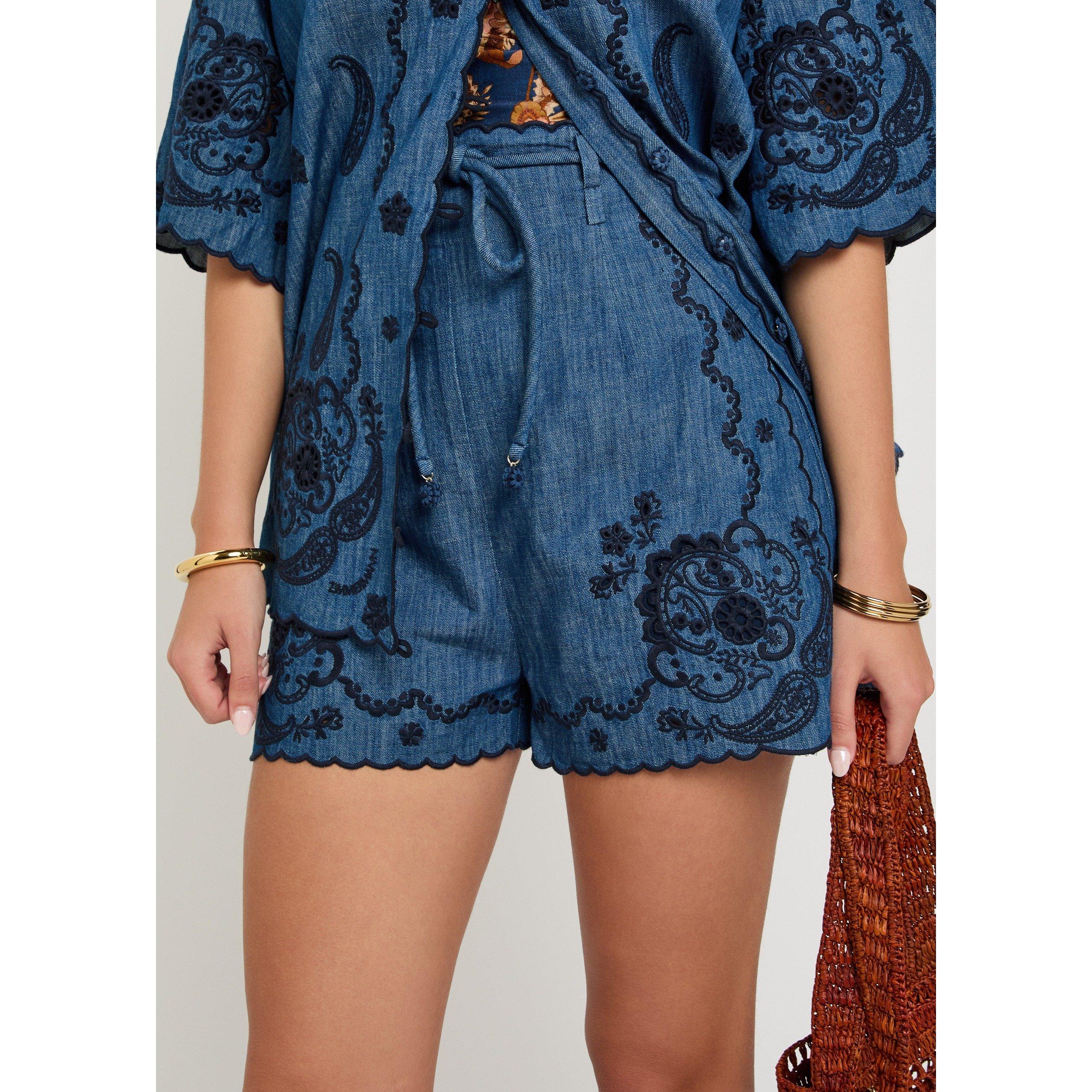 BLUE - Zimmermann - Aster Embroidered Denim Short - 4