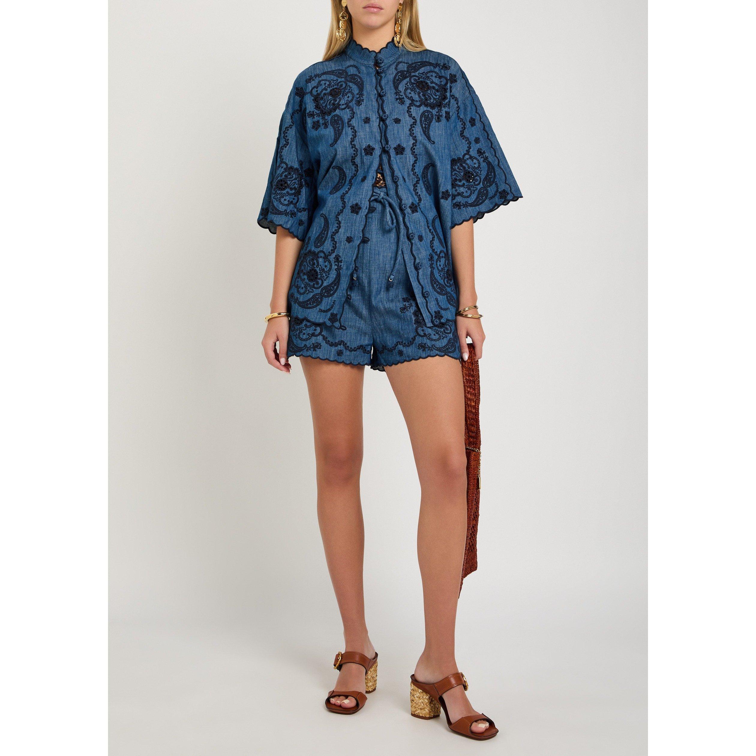 BLUE - Zimmermann - Aster Embroidered Denim Short - 5