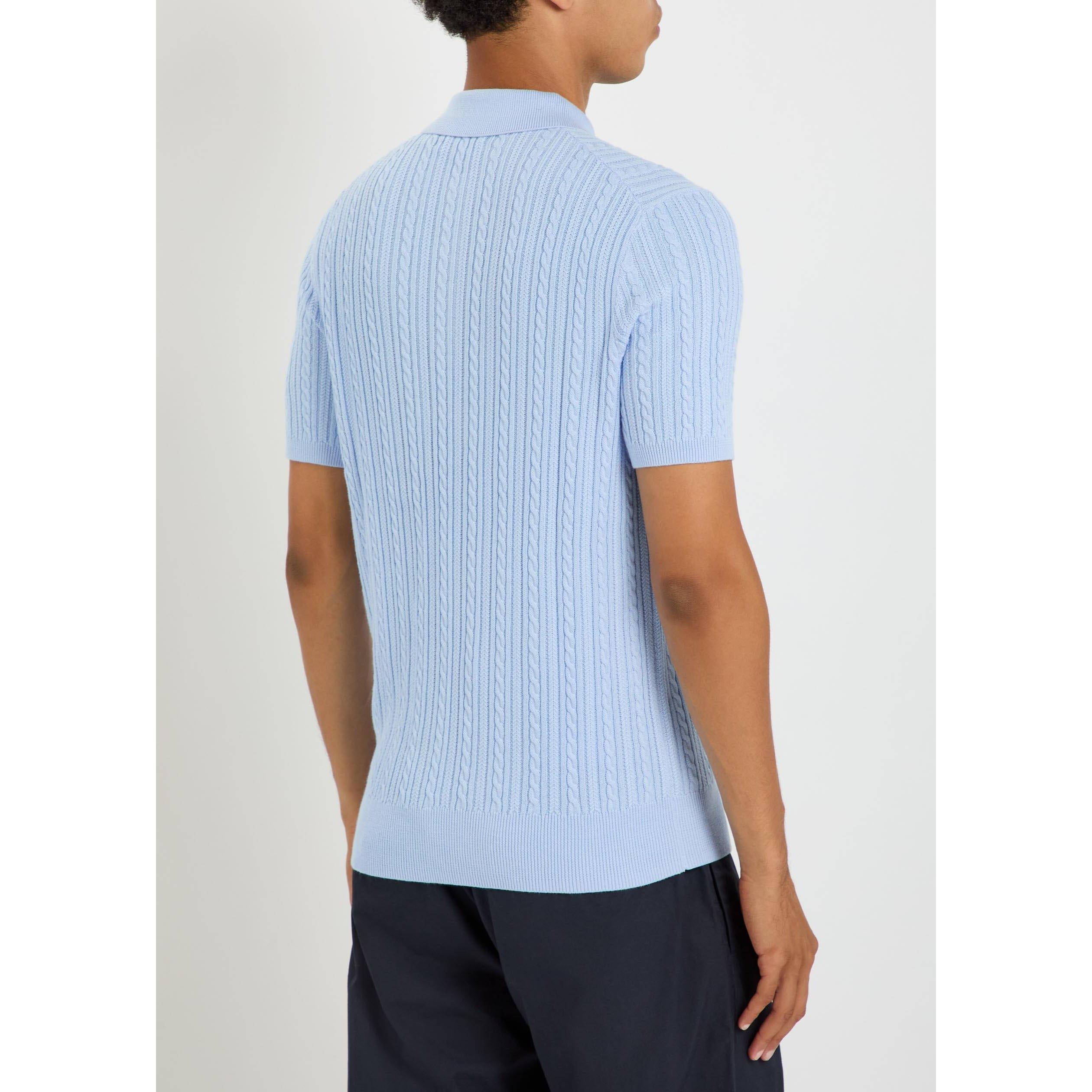 BLUE - Polo Ralph Lauren - Men's Cable Knit Cotton Short-Sleeve Slim-Fit Polo Shirt - 3