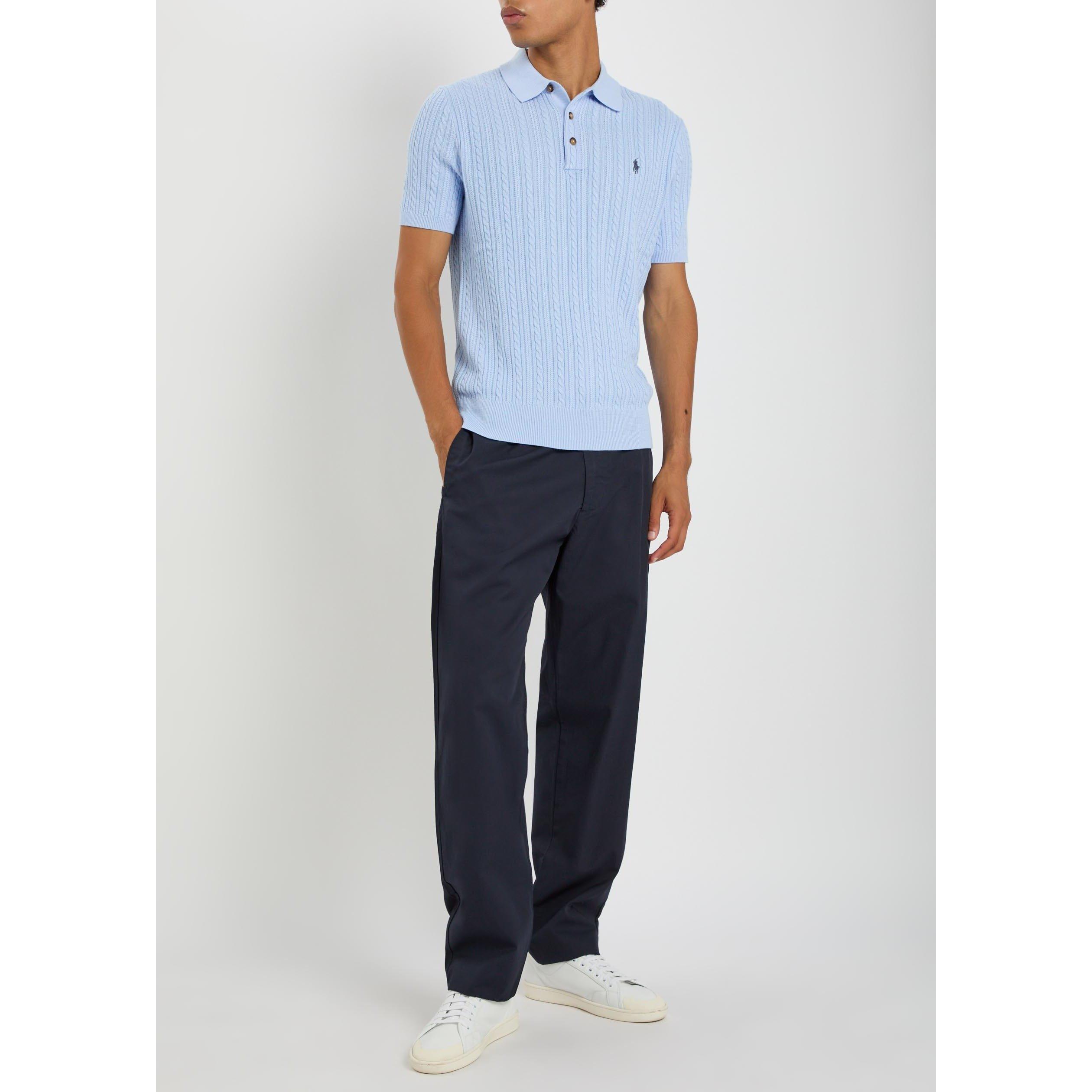 BLUE - Polo Ralph Lauren - Men's Cable Knit Cotton Short-Sleeve Slim-Fit Polo Shirt - 5