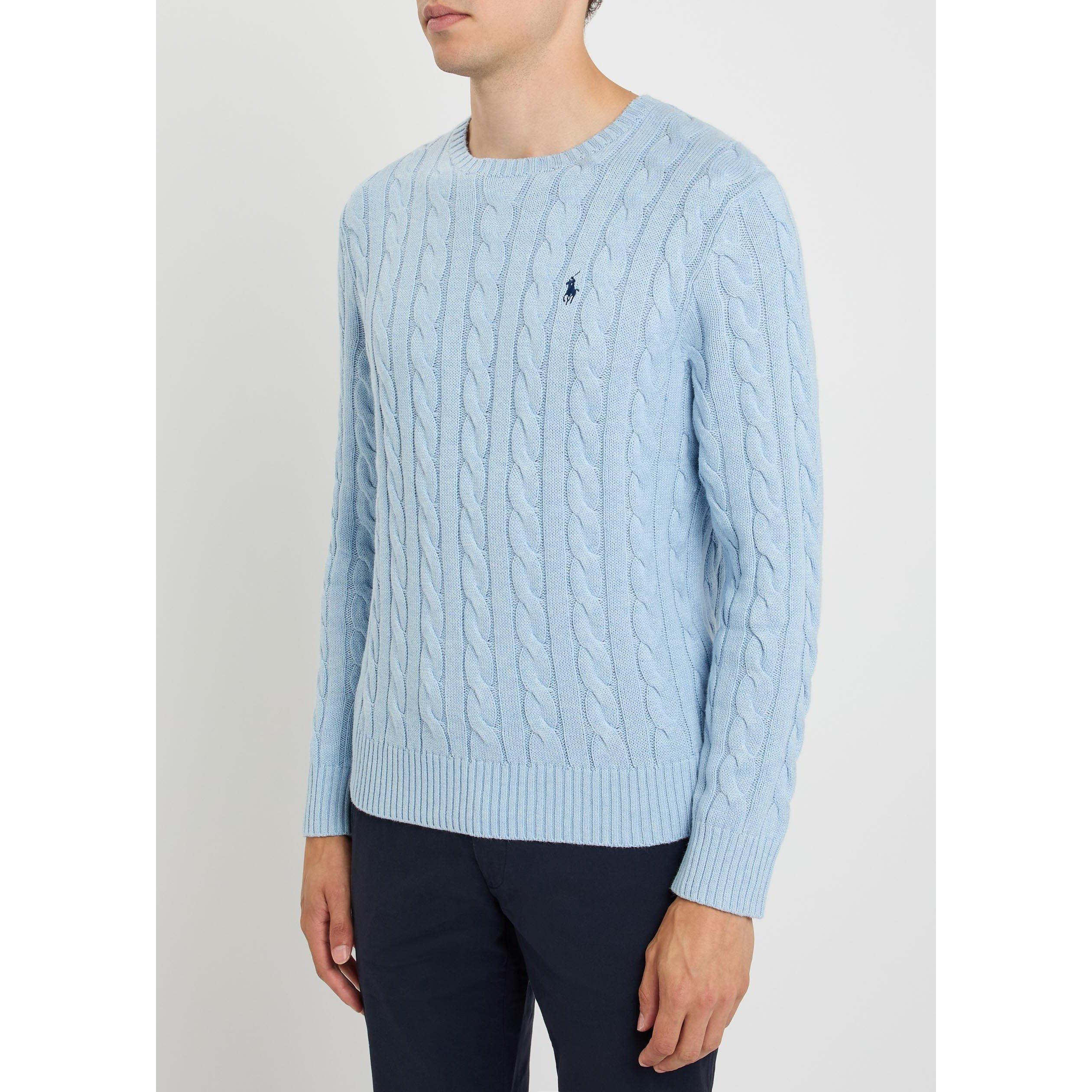 BLUE - Polo Ralph Lauren - Men's Cotton Cable Knit Crew-Neck Long-Sleeve Jumper - 2
