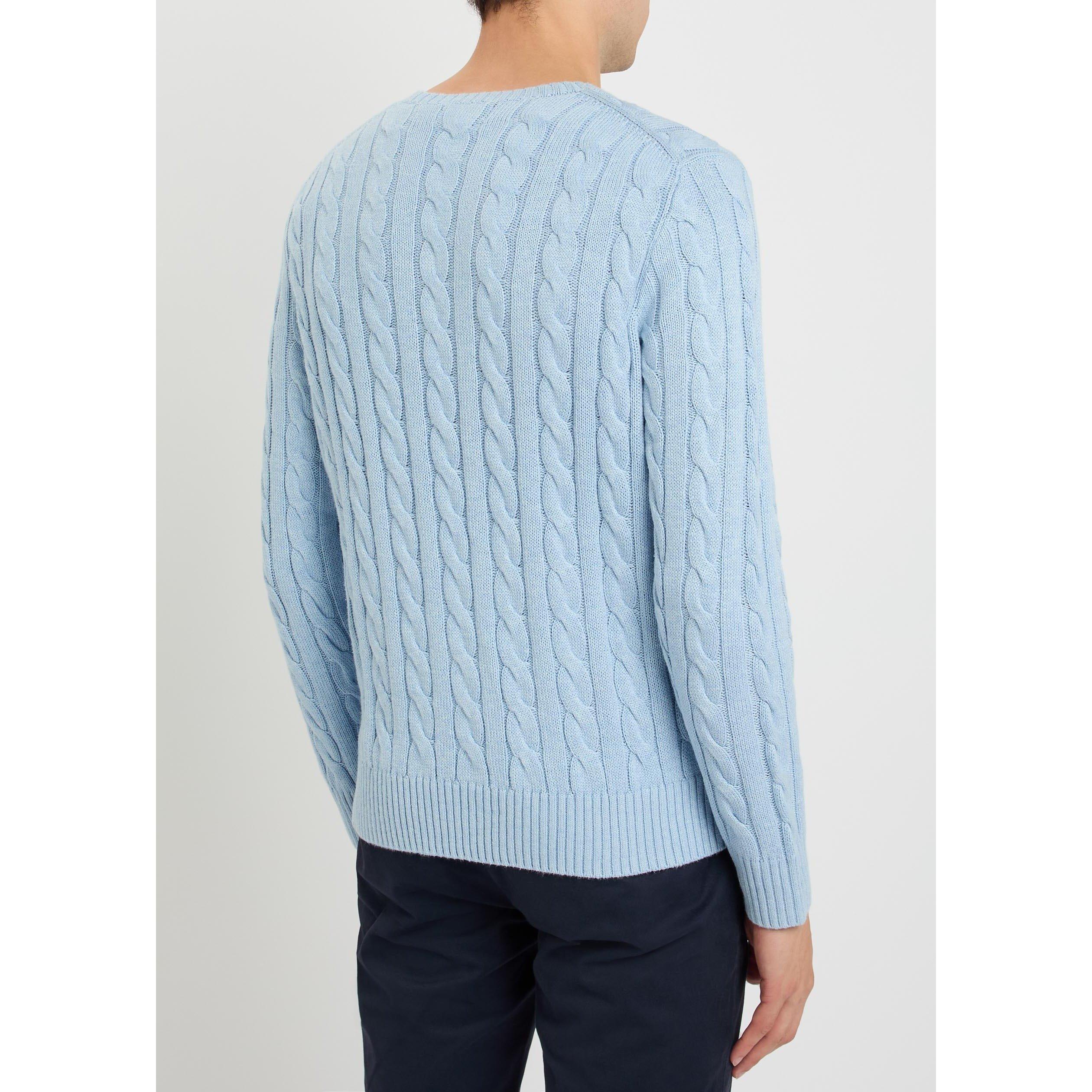 BLUE - Polo Ralph Lauren - Men's Cotton Cable Knit Crew-Neck Long-Sleeve Jumper - 3