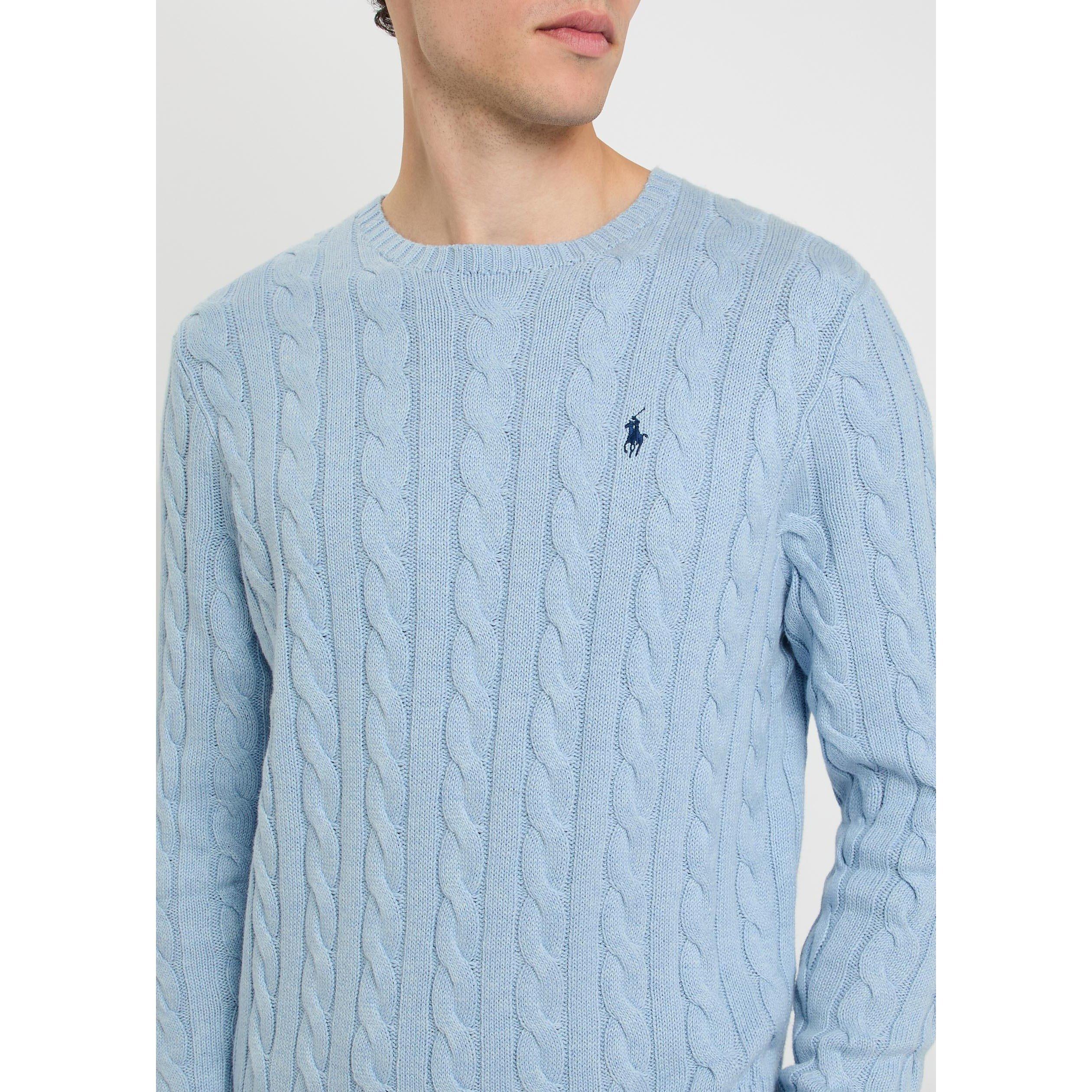 BLUE - Polo Ralph Lauren - Men's Cotton Cable Knit Crew-Neck Long-Sleeve Jumper - 4