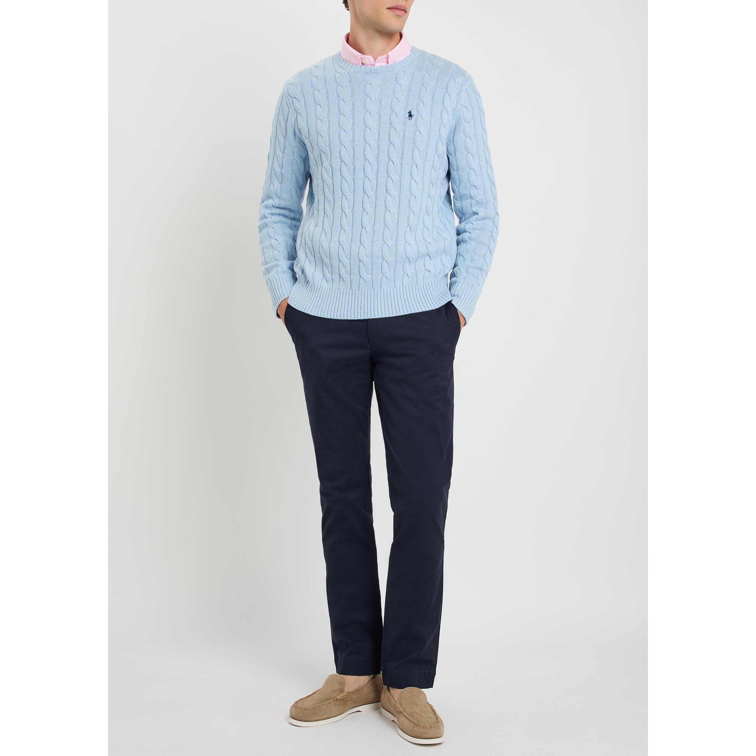 BLUE - Polo Ralph Lauren - Men's Cotton Cable Knit Crew-Neck Long-Sleeve Jumper - 5