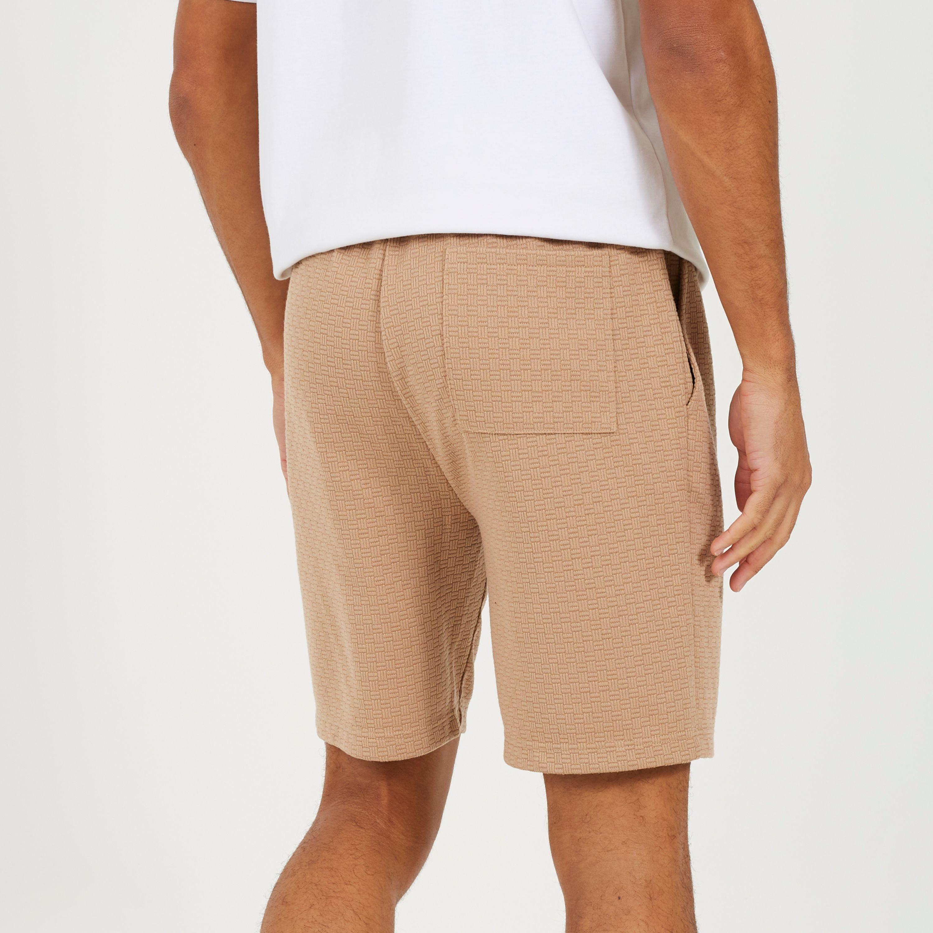 Taupe - Brave Soul - Mens Classic Style Textured Shorts - 2
