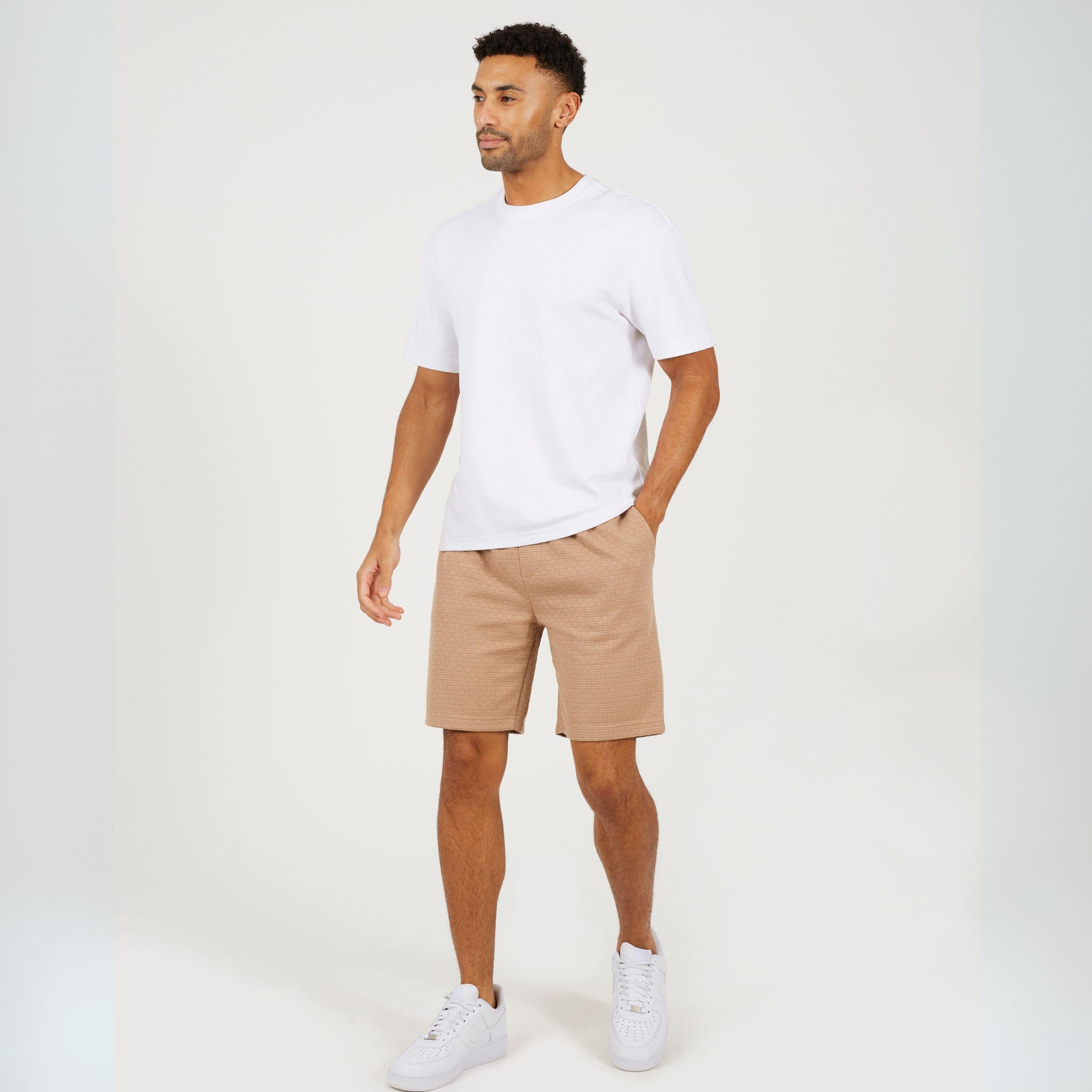 Taupe - Brave Soul - Mens Classic Style Textured Shorts - 4