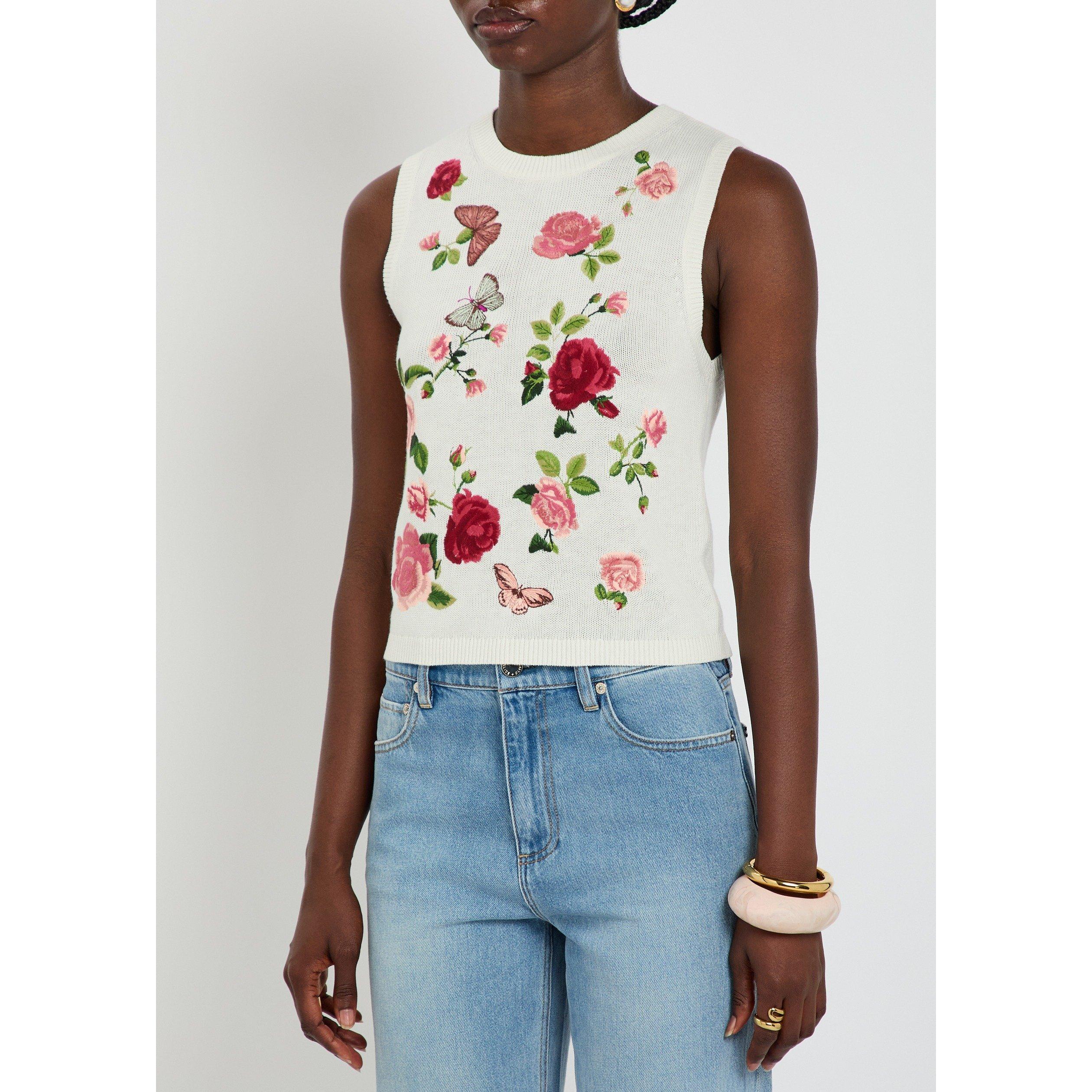 WHITE AND OTHER - Alice And Olivia - Women's Reva Embroidered Cotton Slim-Fit Vest - 2