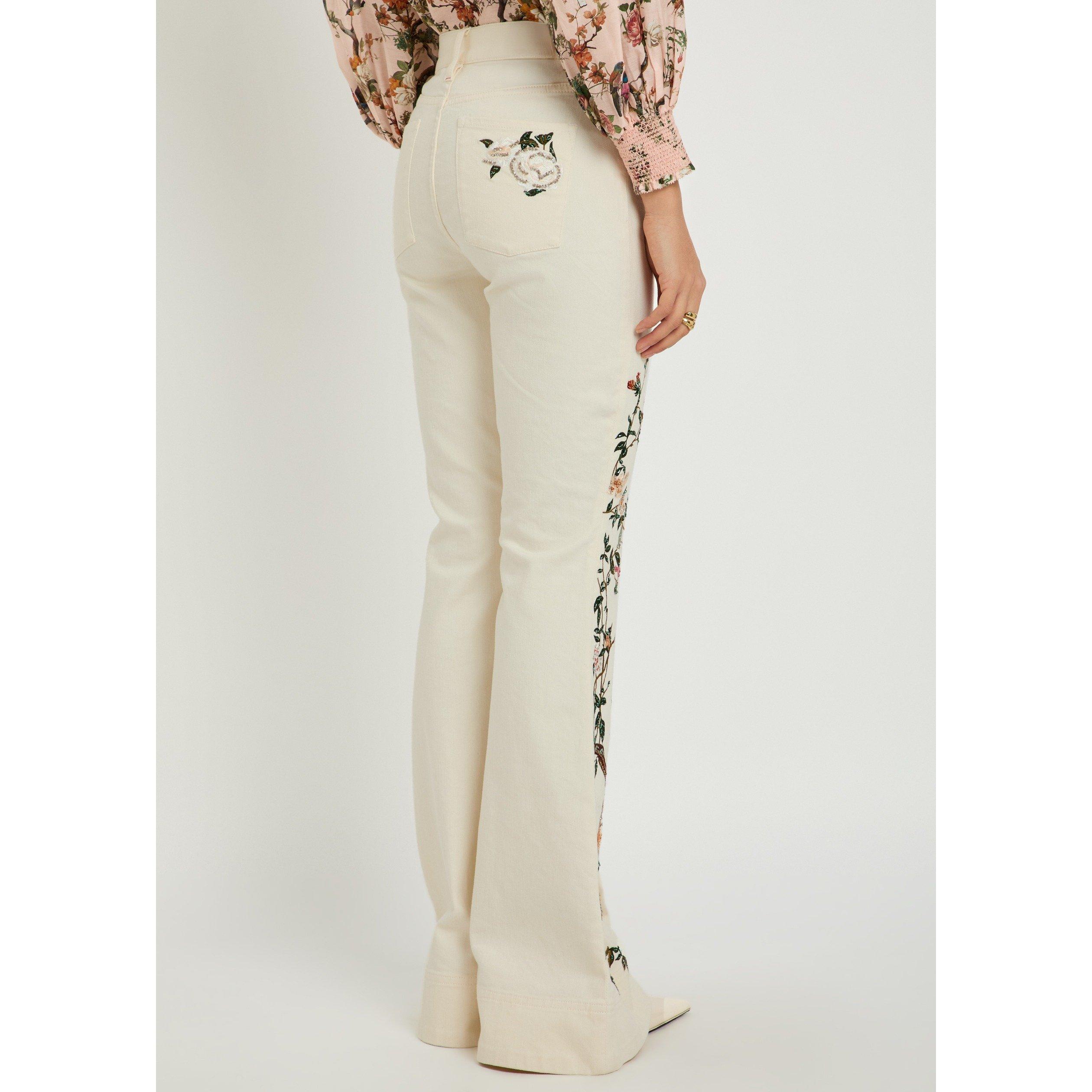WHITE AND OTHER - Alice And Olivia - Women's Cotton Embroidered High-Rise Bootcut Jeans - 3
