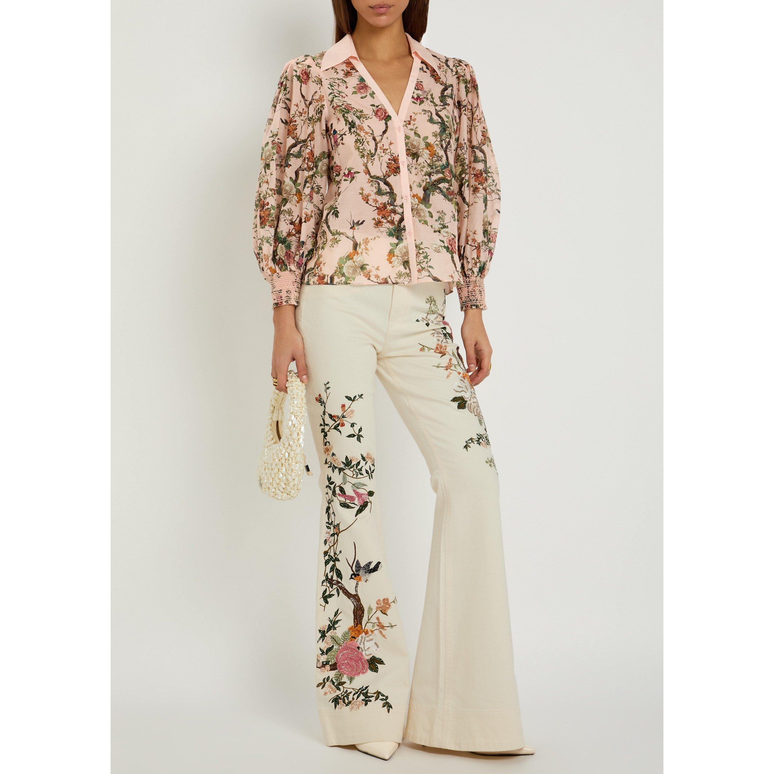 WHITE AND OTHER - Alice And Olivia - Women's Cotton Embroidered High-Rise Bootcut Jeans - 5