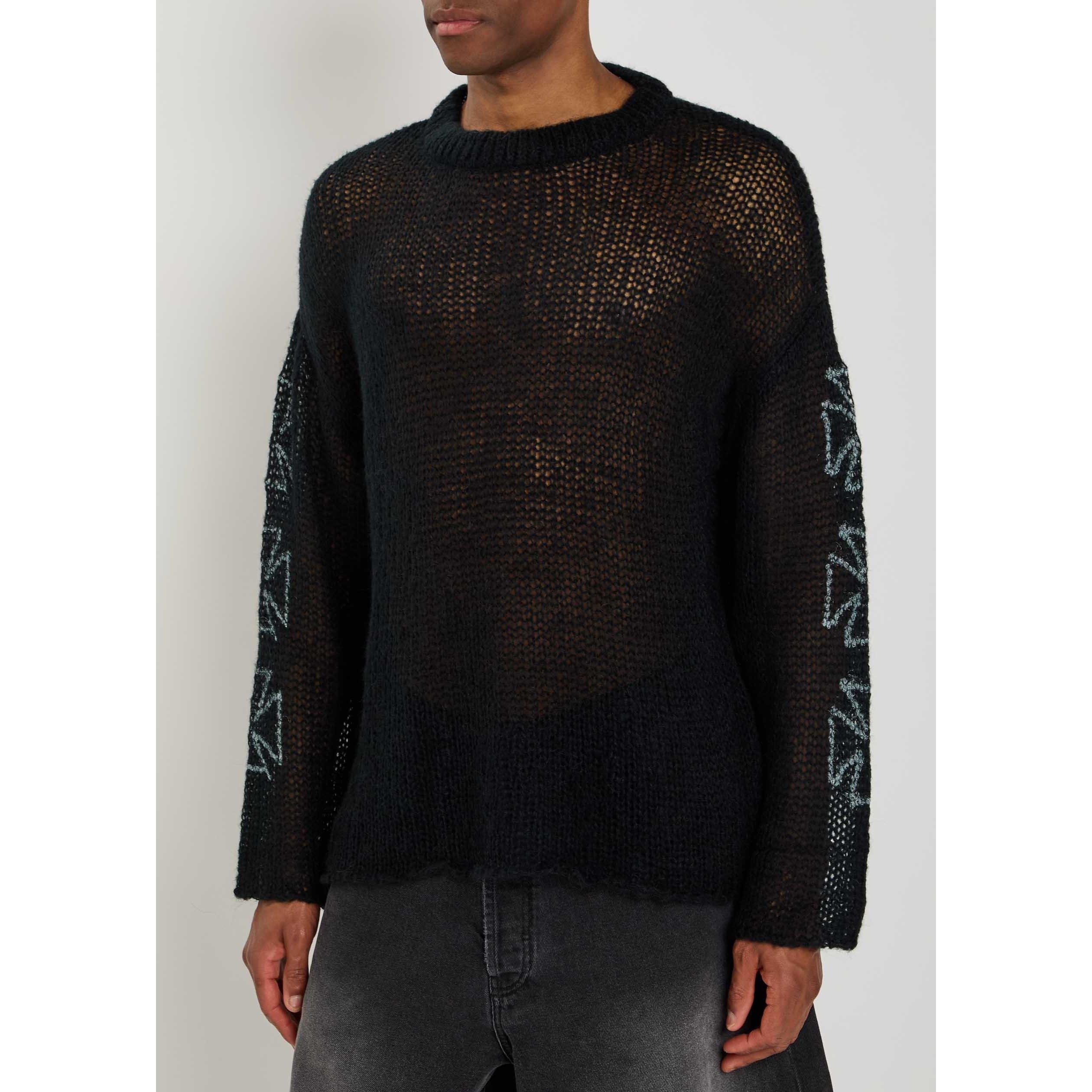 BLACK - Unknown - Men's Cross Wool Long-Sleeve Oversized-Fit Crew-Neck Jumper - 2