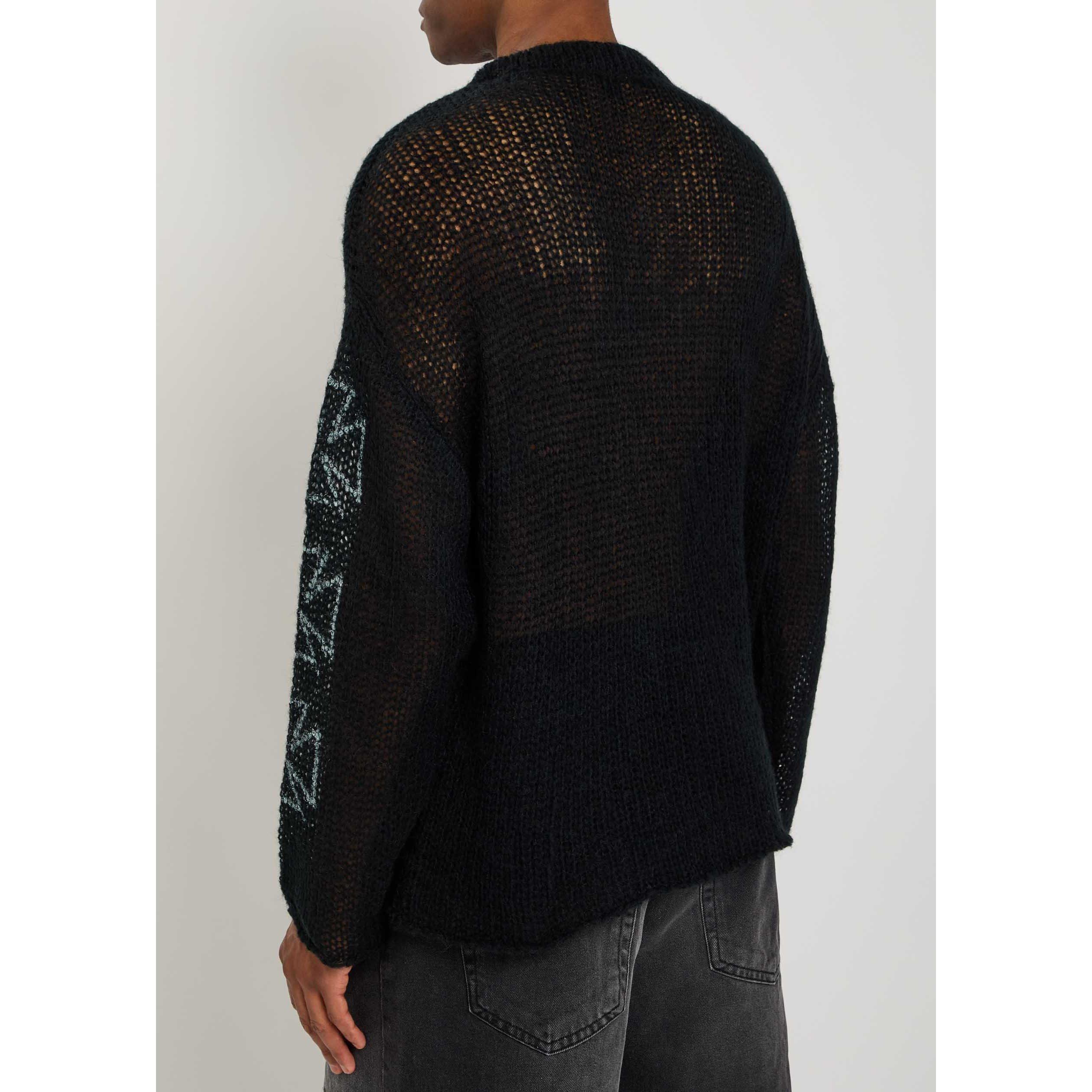 BLACK - Unknown - Men's Cross Wool Long-Sleeve Oversized-Fit Crew-Neck Jumper - 3